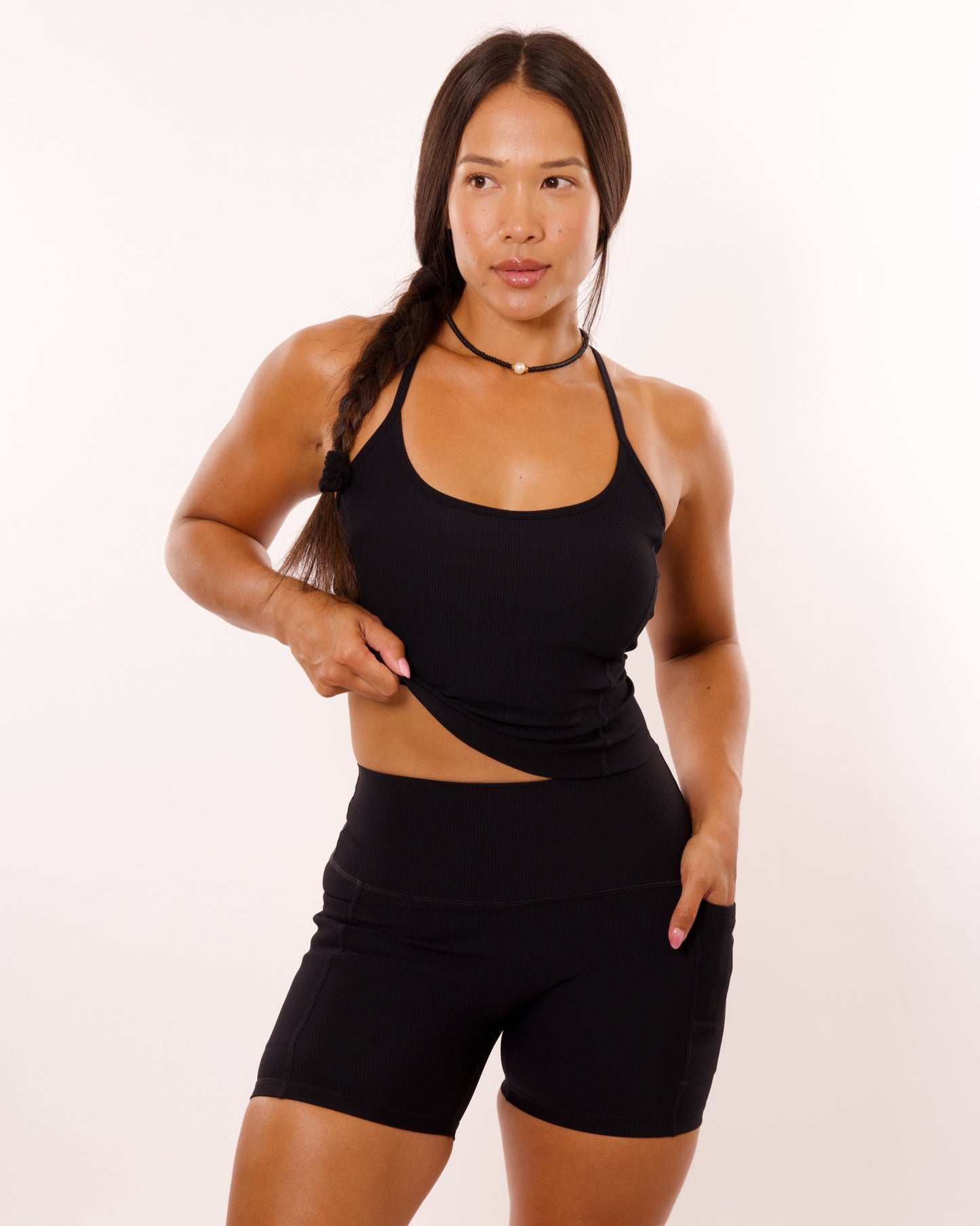 Ave Crop Tank in Ribbed Black