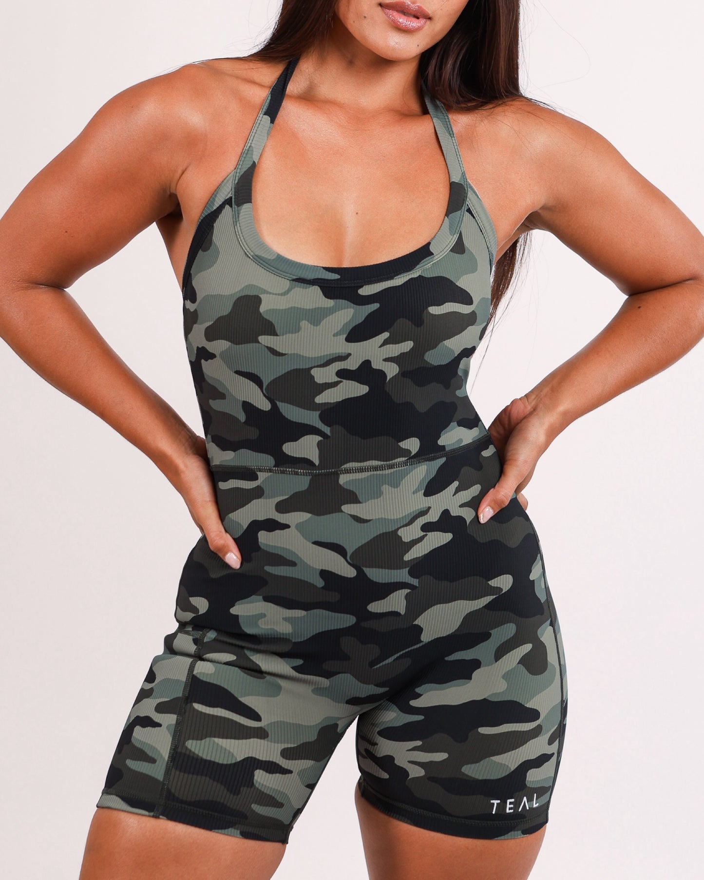 Lei Halter Jumpsuit in Camo