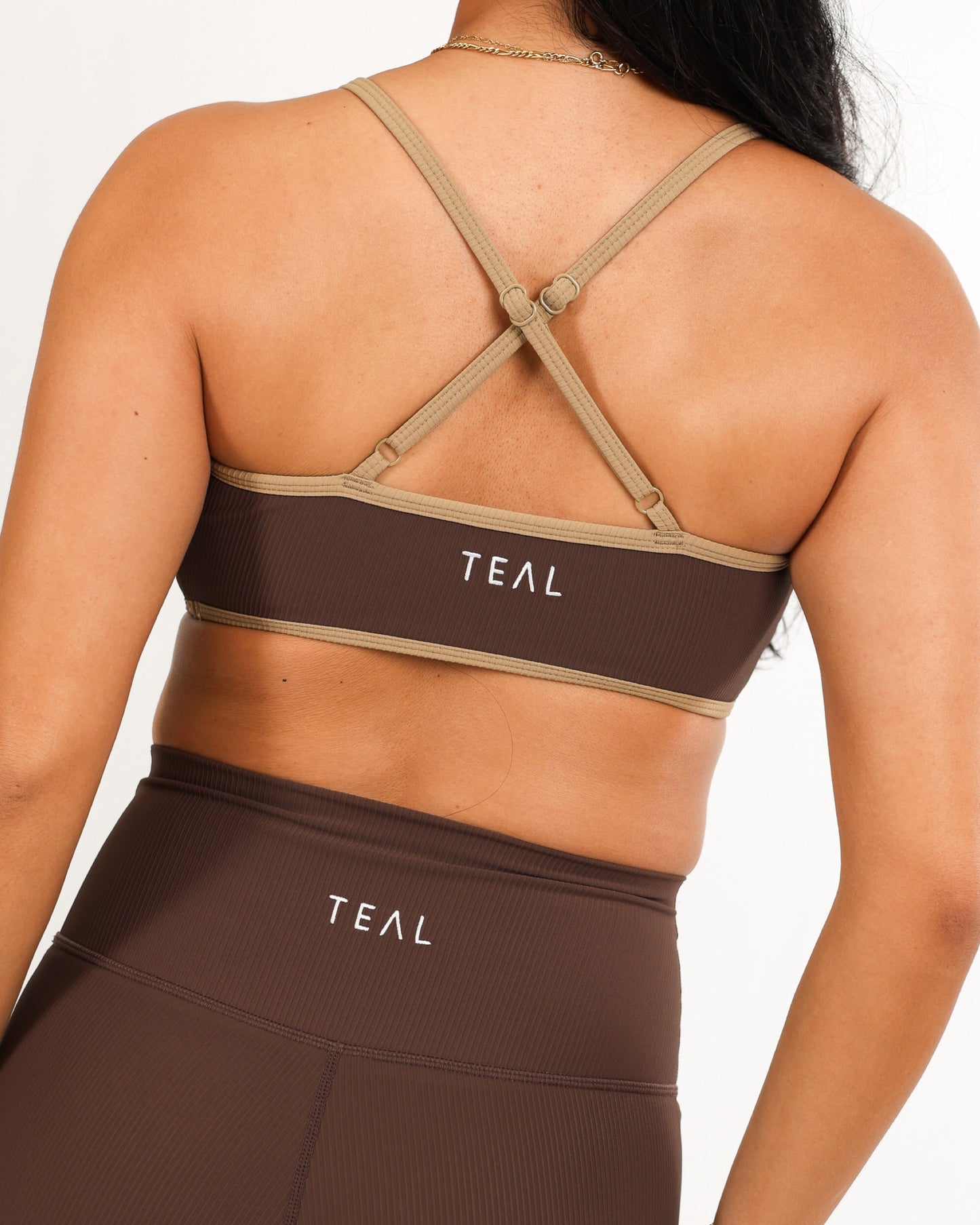 Cross Back Bra in Ribbed Mocha
