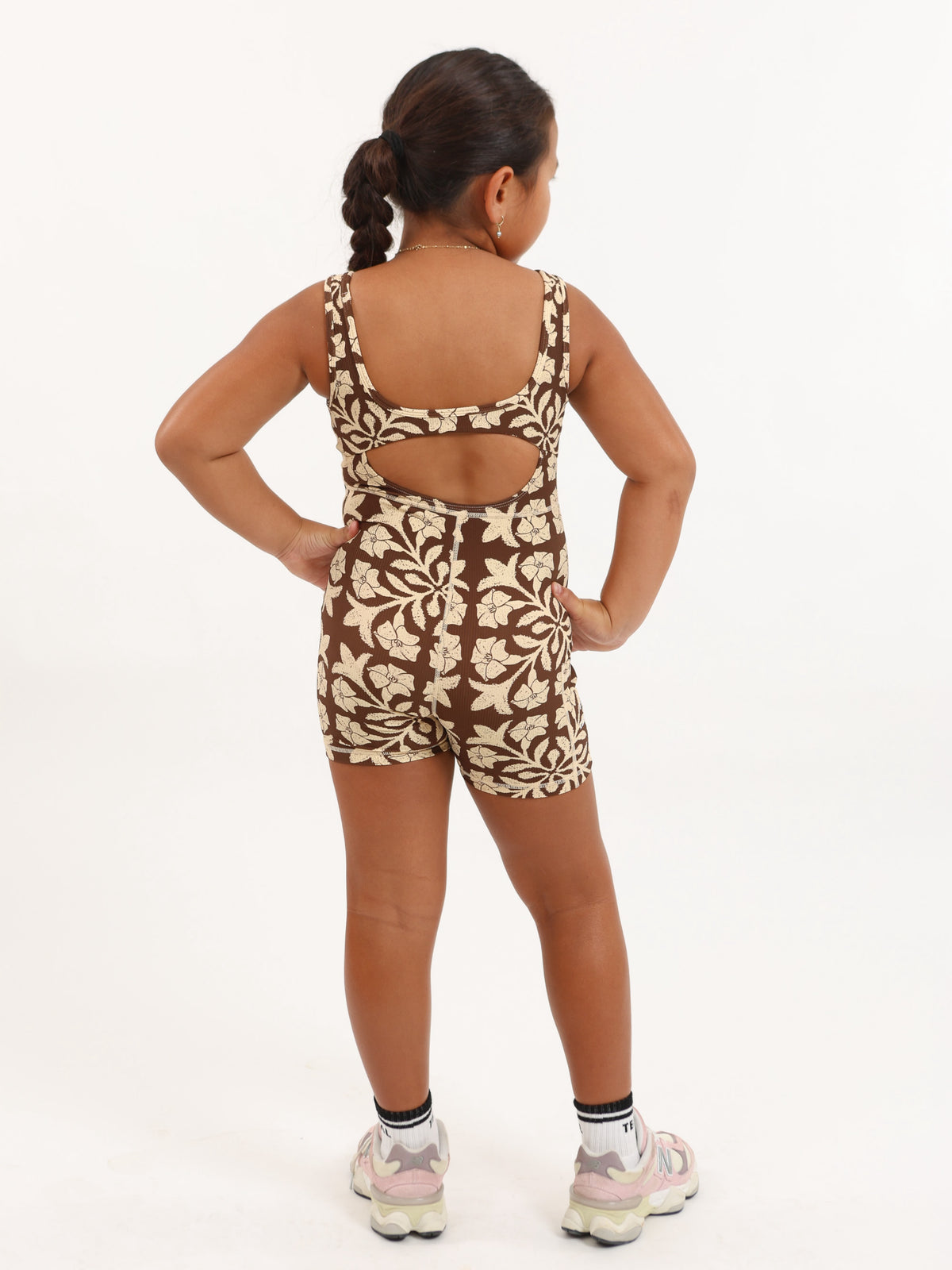 Mini Aura Jumpsuit in Brown Puakenikeni Quilt
