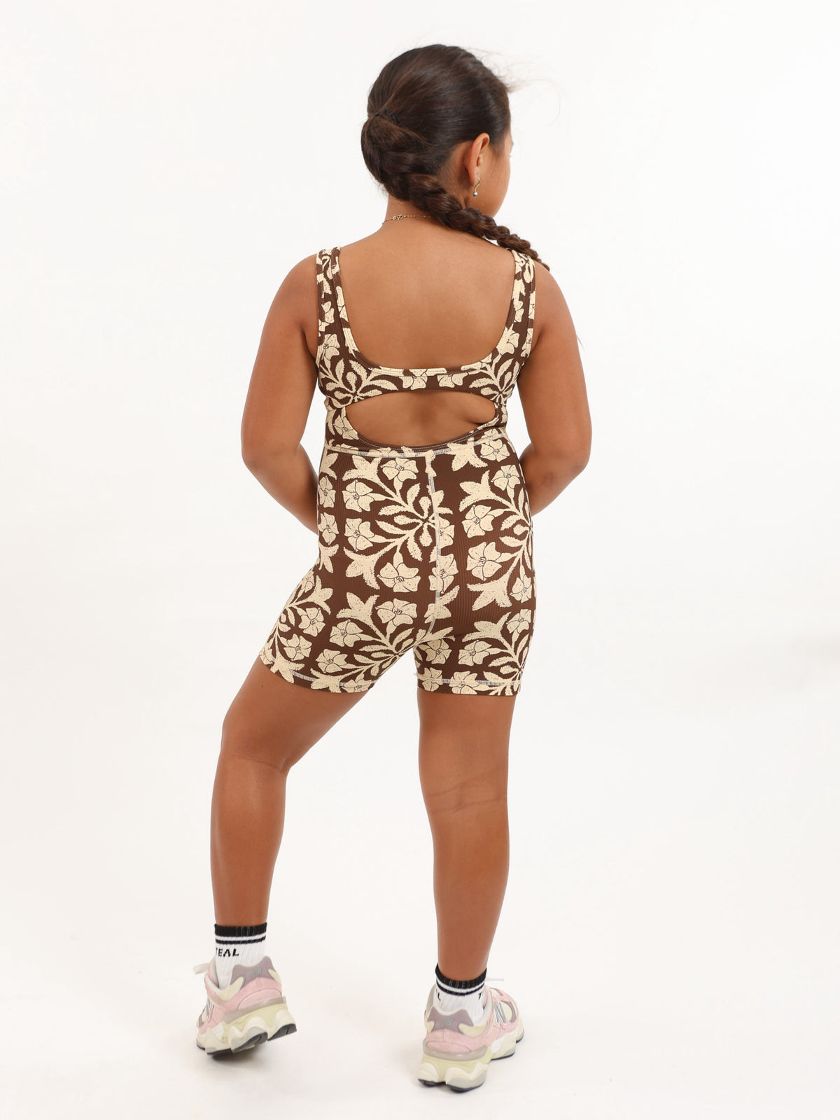 Mini Aura Jumpsuit in Brown Puakenikeni Quilt