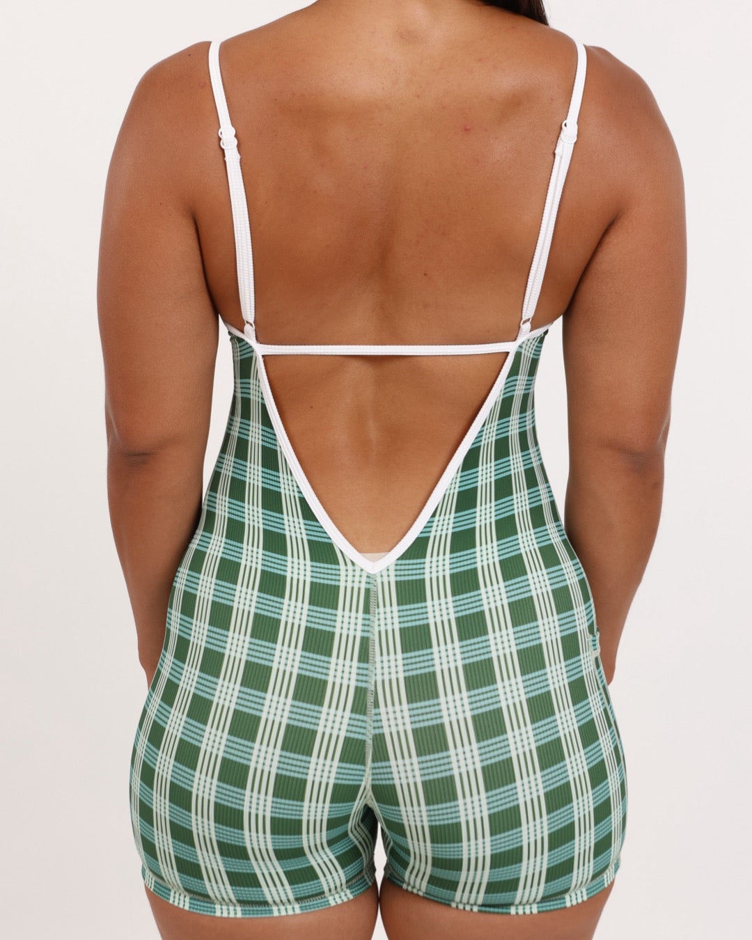 Azure V-Back Jumpsuit in UH Green Palaka