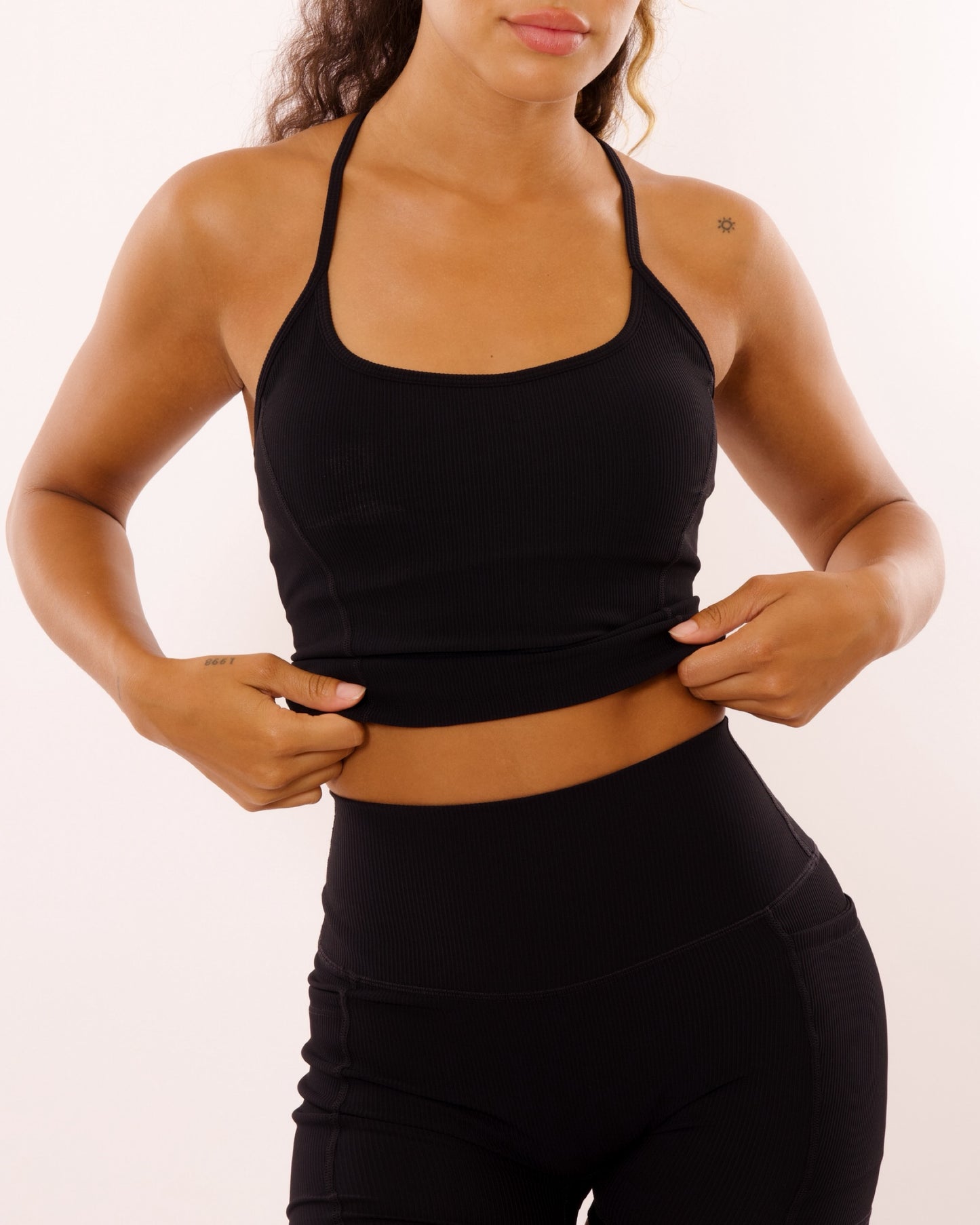 Ave Crop Tank in Ribbed Black
