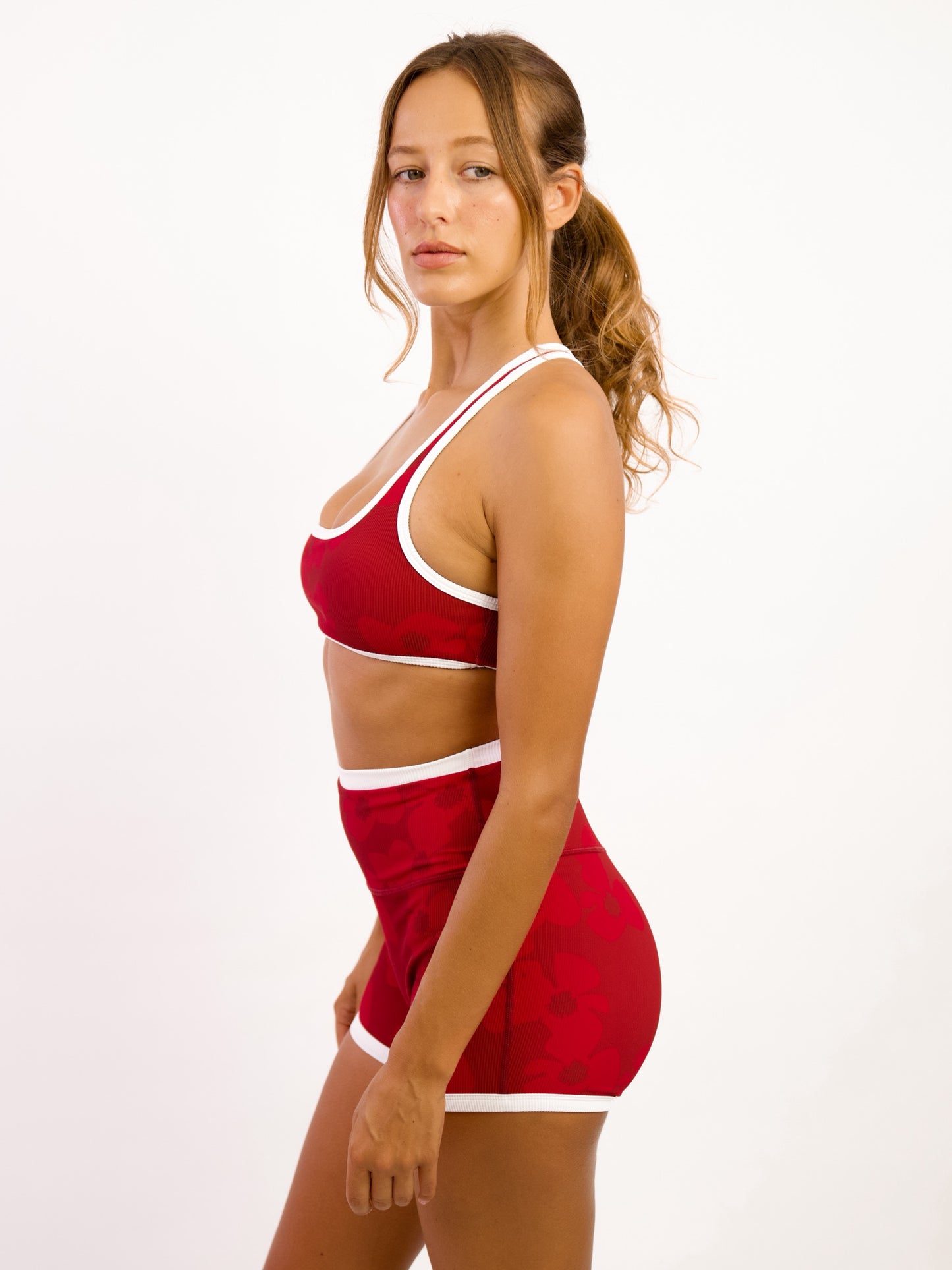 Essential 3" Biker Short in Zinnia Red Dahlia