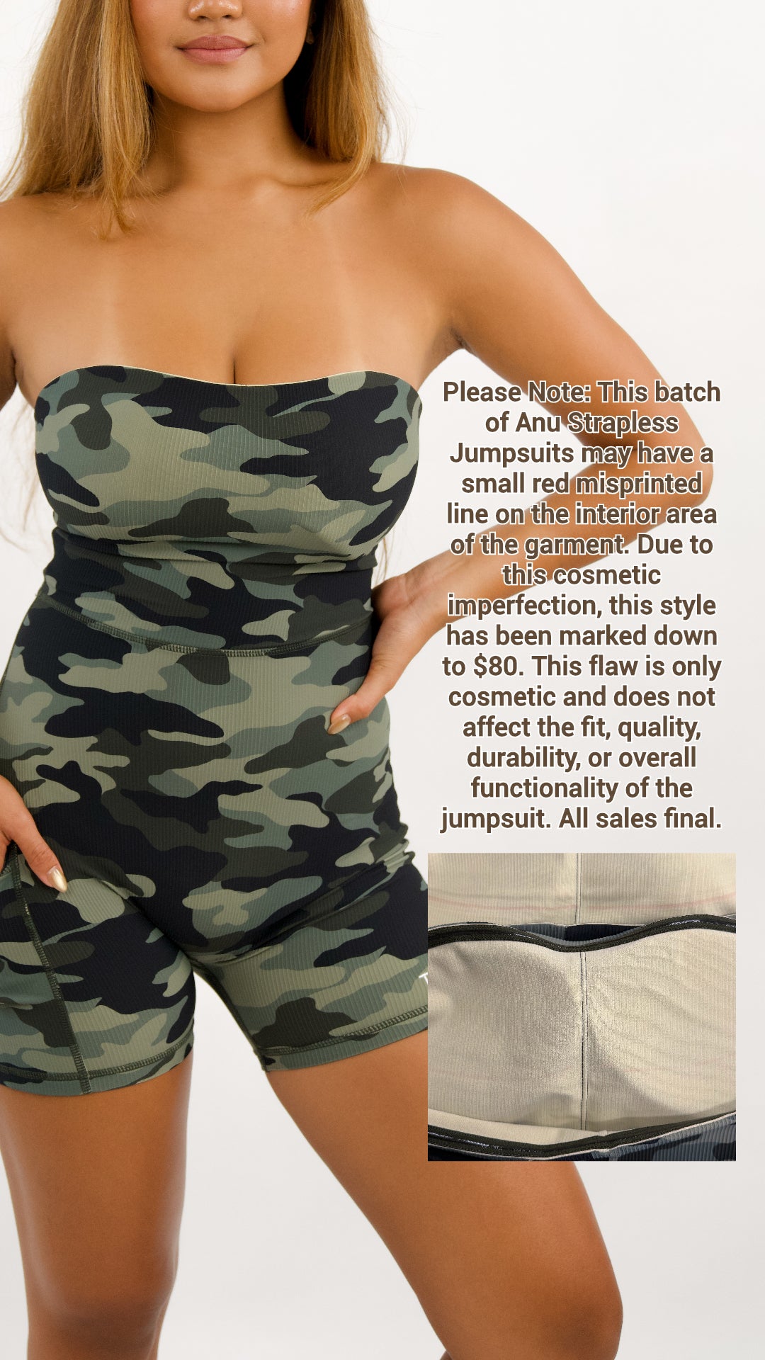 Anu Strapless Jumpsuit in Green Camo (RED LINE MISPRINT) *FINAL SALE*