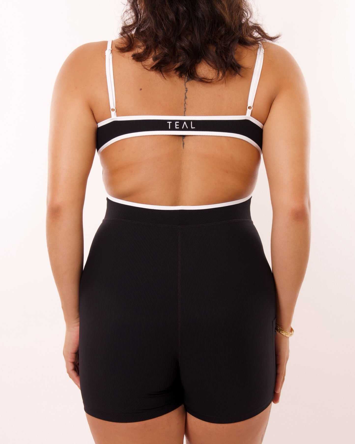 Kayla Jumpsuit in Ribbed Black w/ White Trim