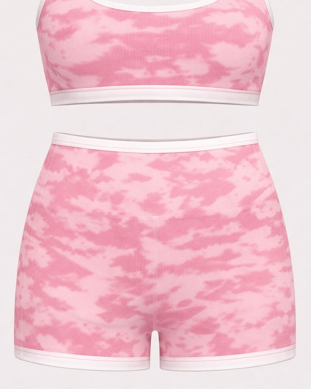 3" Biker Short in Ribbed Pink Shibori