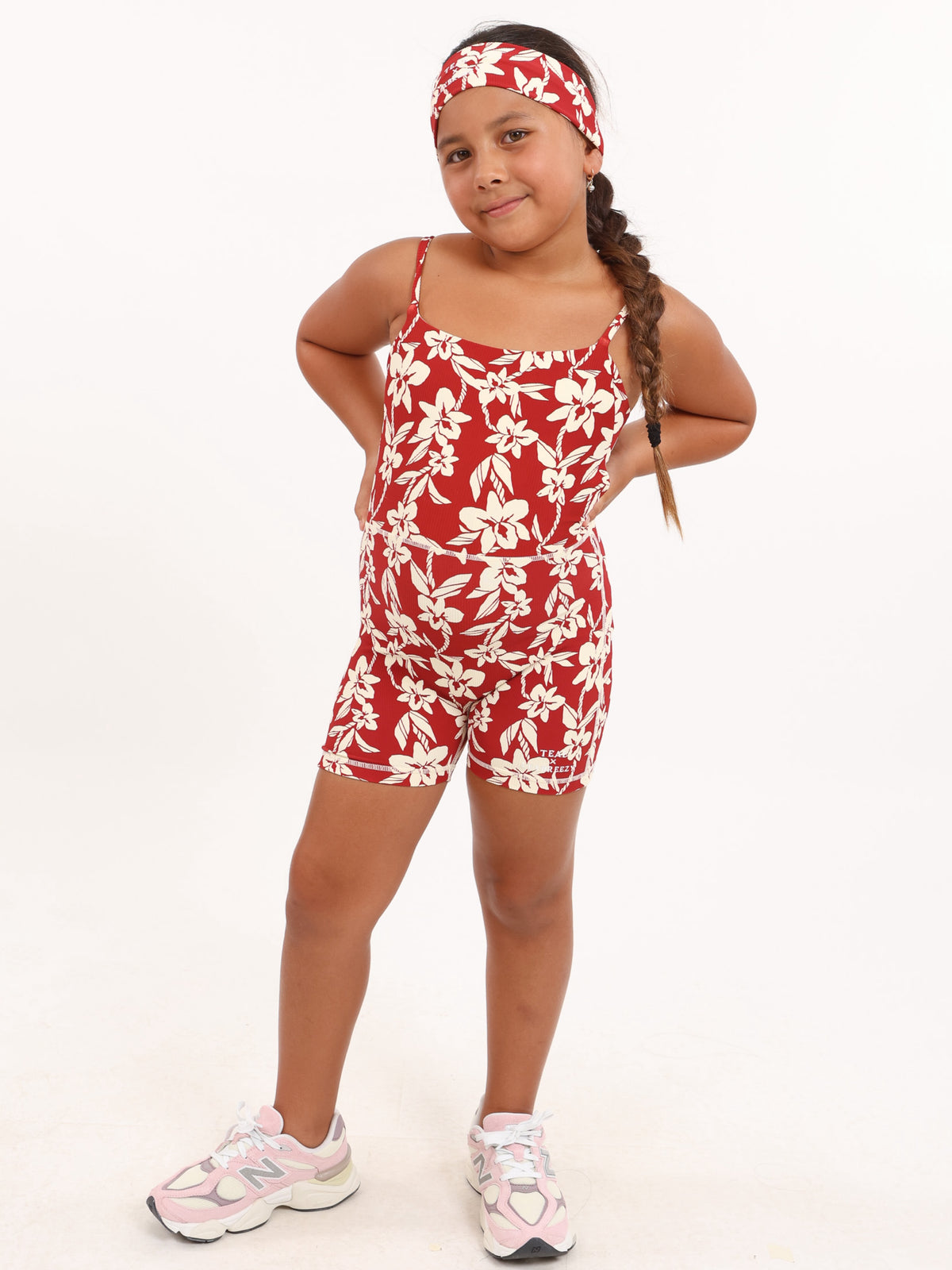 Mini Kayla Jumpsuit in Red Orchid Lei