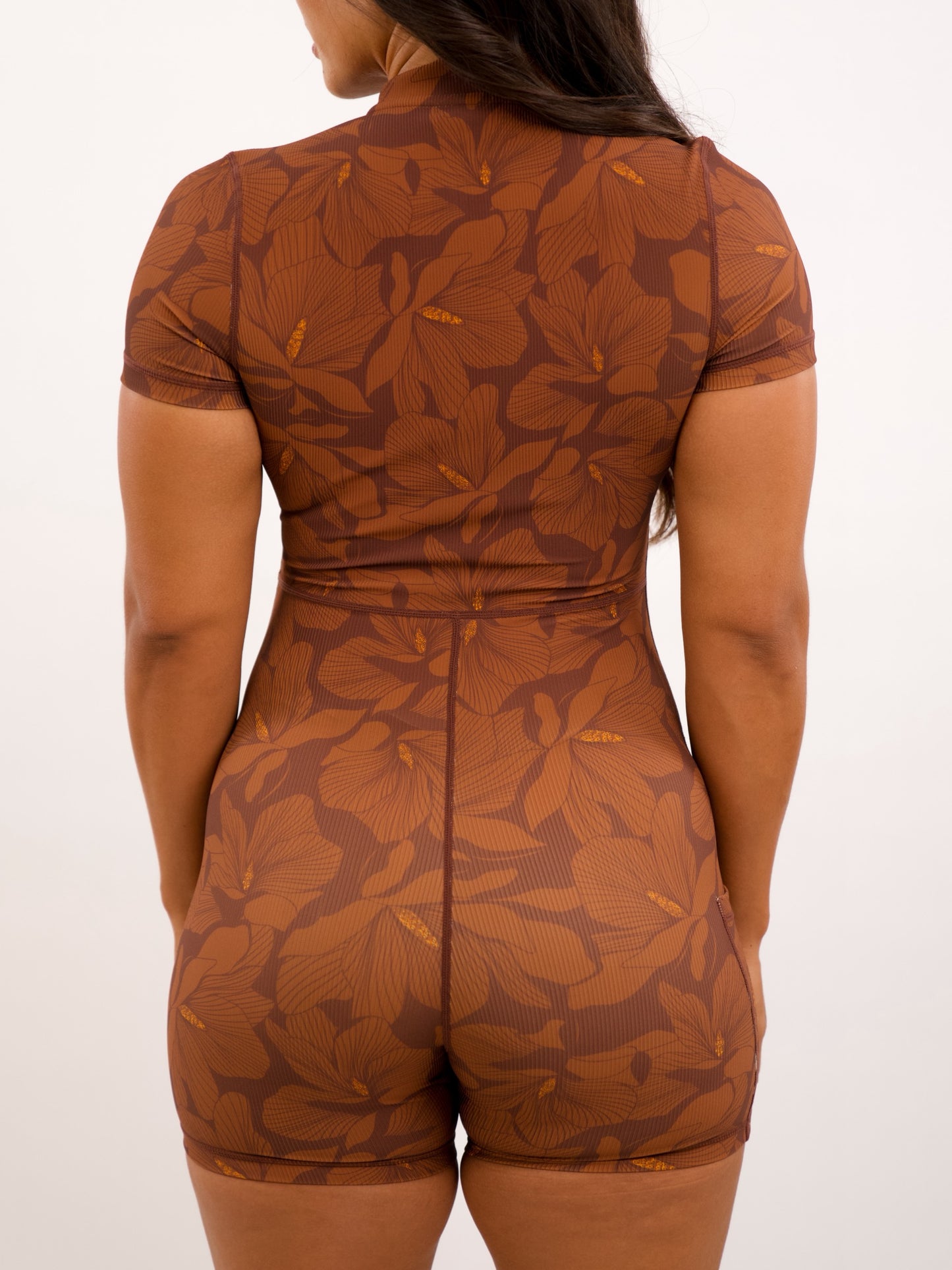 Half Zip T-Shirt Jumpsuit in Chic Magnolia Brown