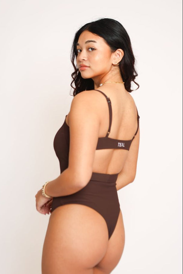 Kayla Bodysuit in Ribbed Mocha