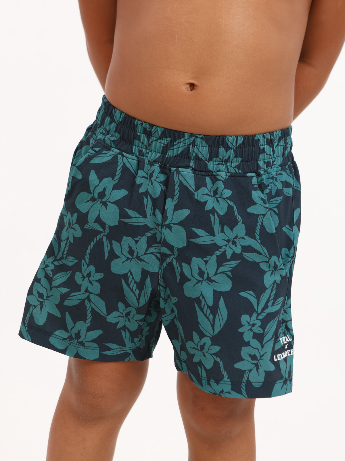 Luxe Hybrid Boy's Shorts in Teal Orchid Lei