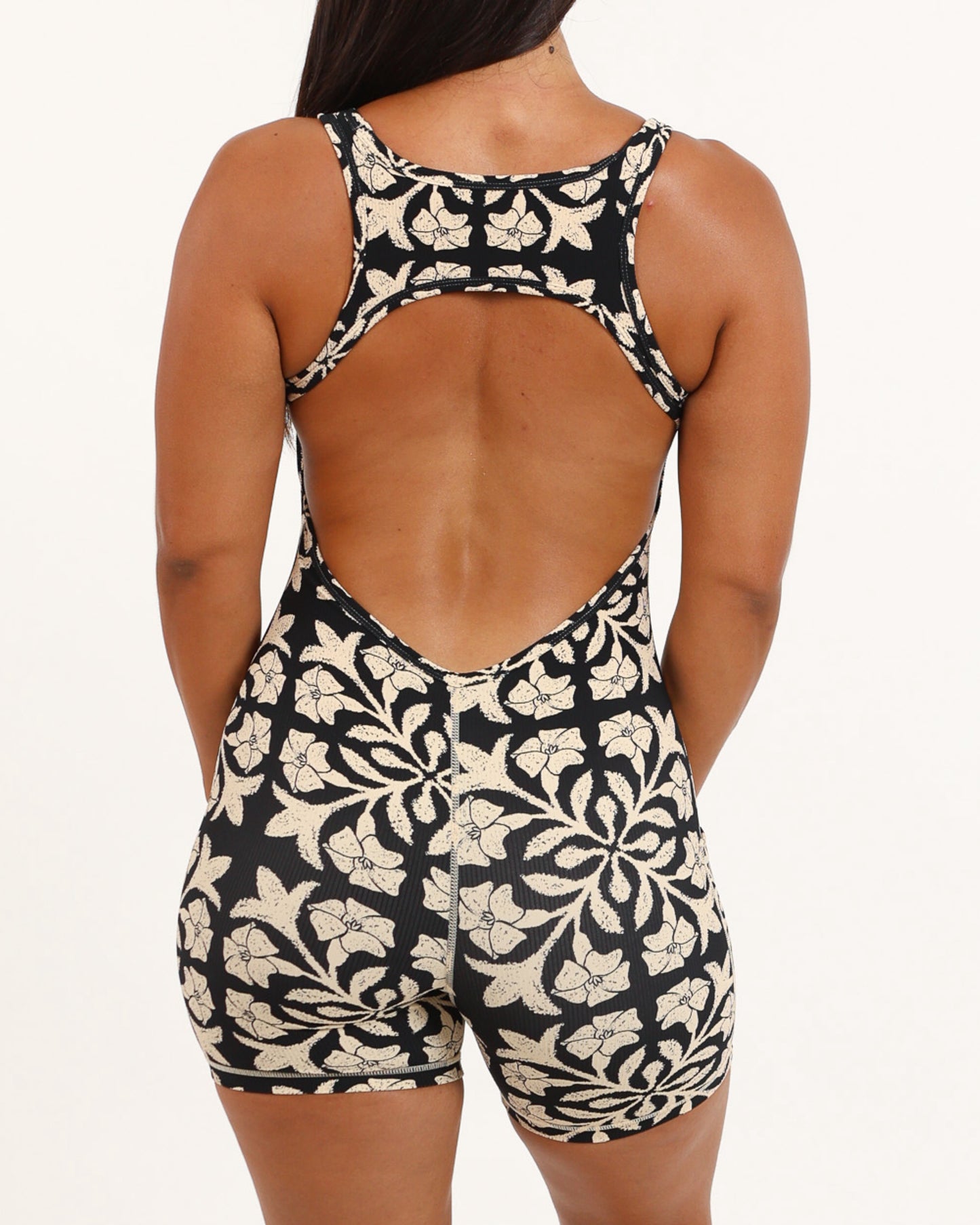 Olina Jumpsuit in Black Puakenikeni Quilt