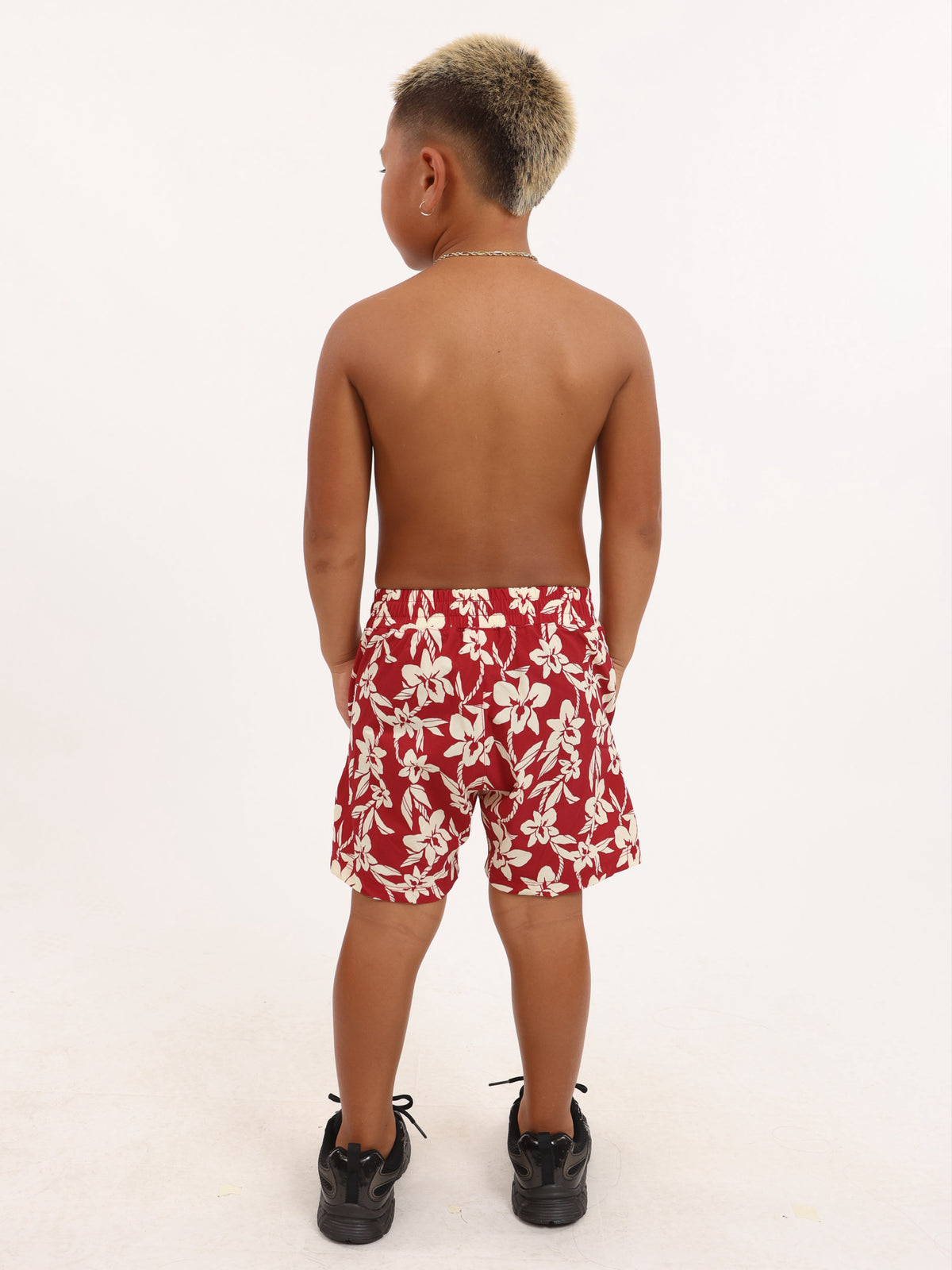 Luxe Hybrid Boy's Shorts in Red Orchid Lei