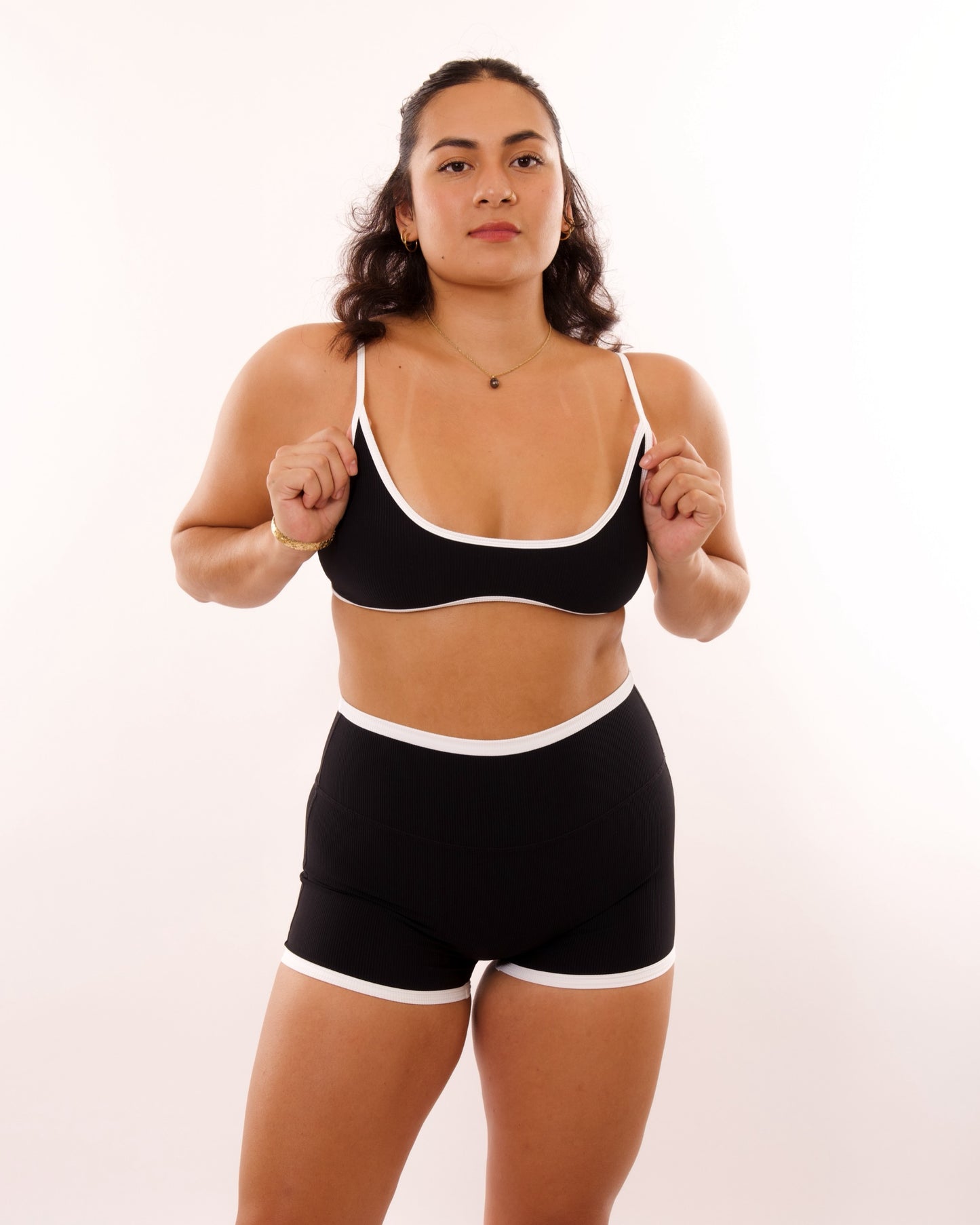 3" Biker Short in Ribbed Black w/ White Trim