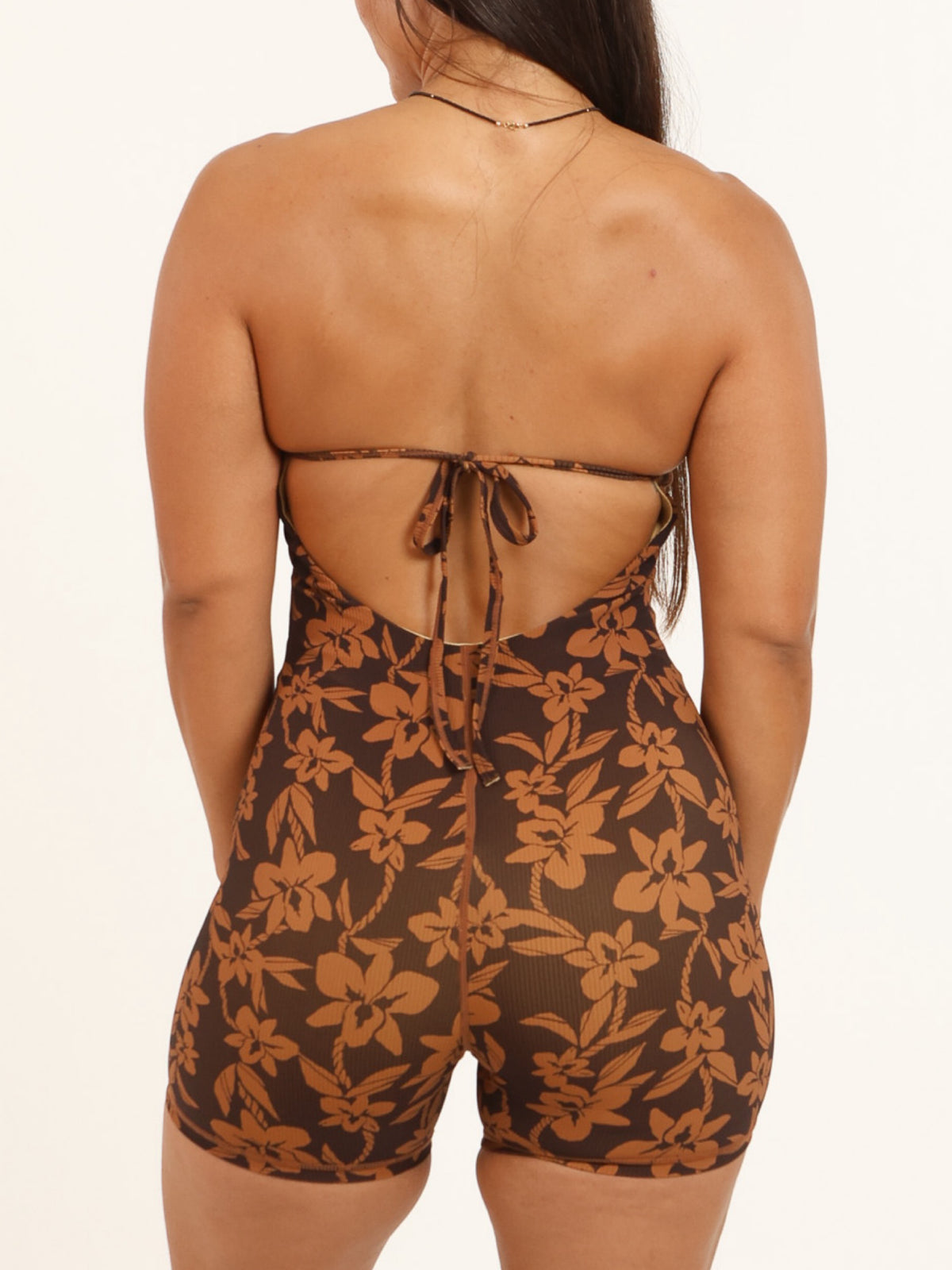 NEW Goldie Strapless Jumpsuit in Mocha Orchid Lei