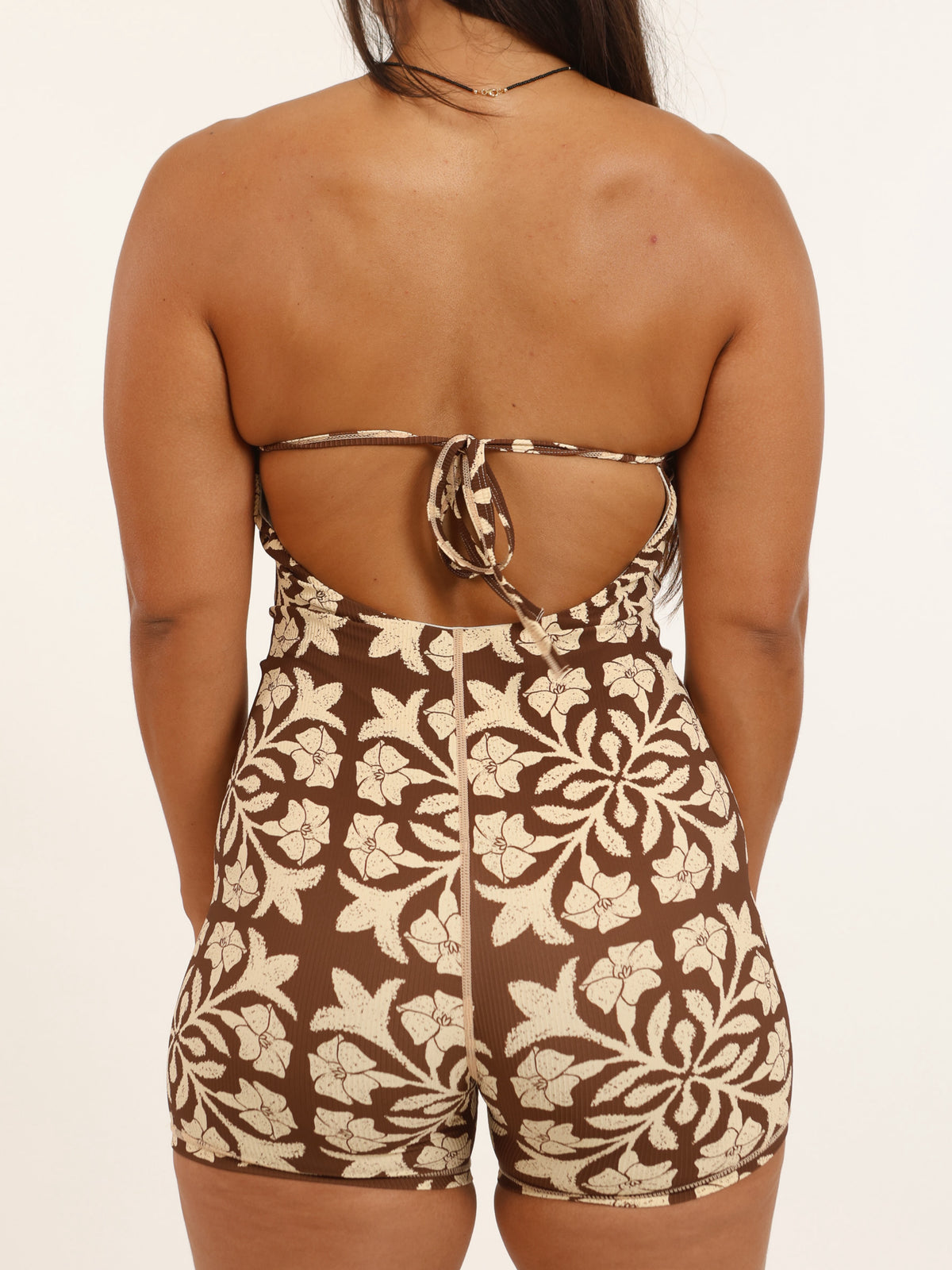 NEW Goldie Strapless Jumpsuit in Brown Puakenikeni Quilt