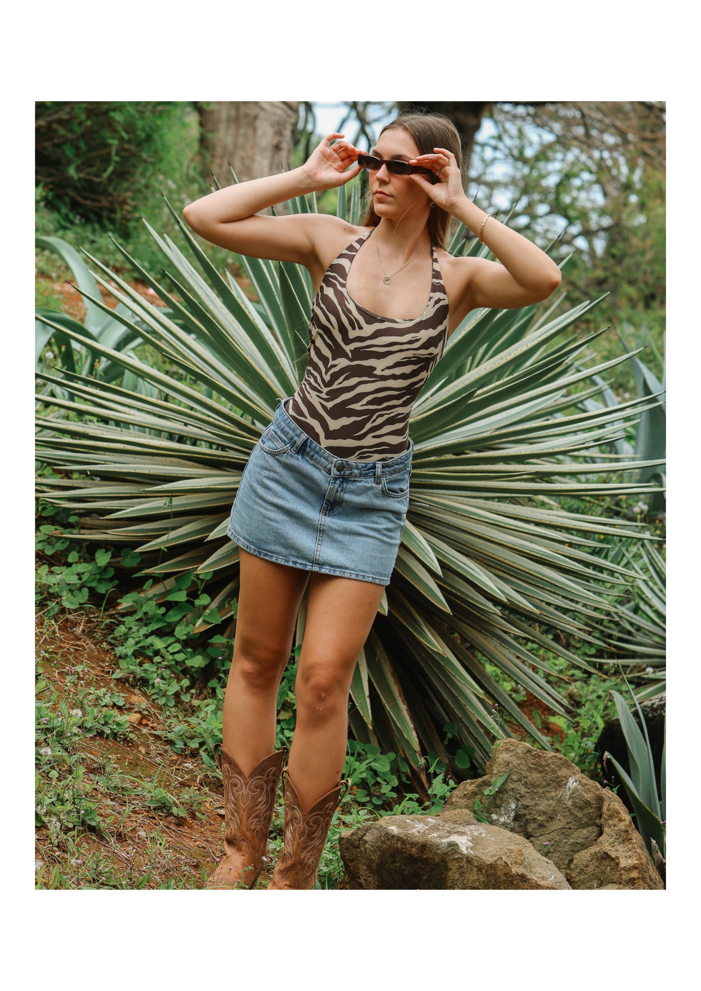 Amber Halter Bodysuit in Dark Zebra