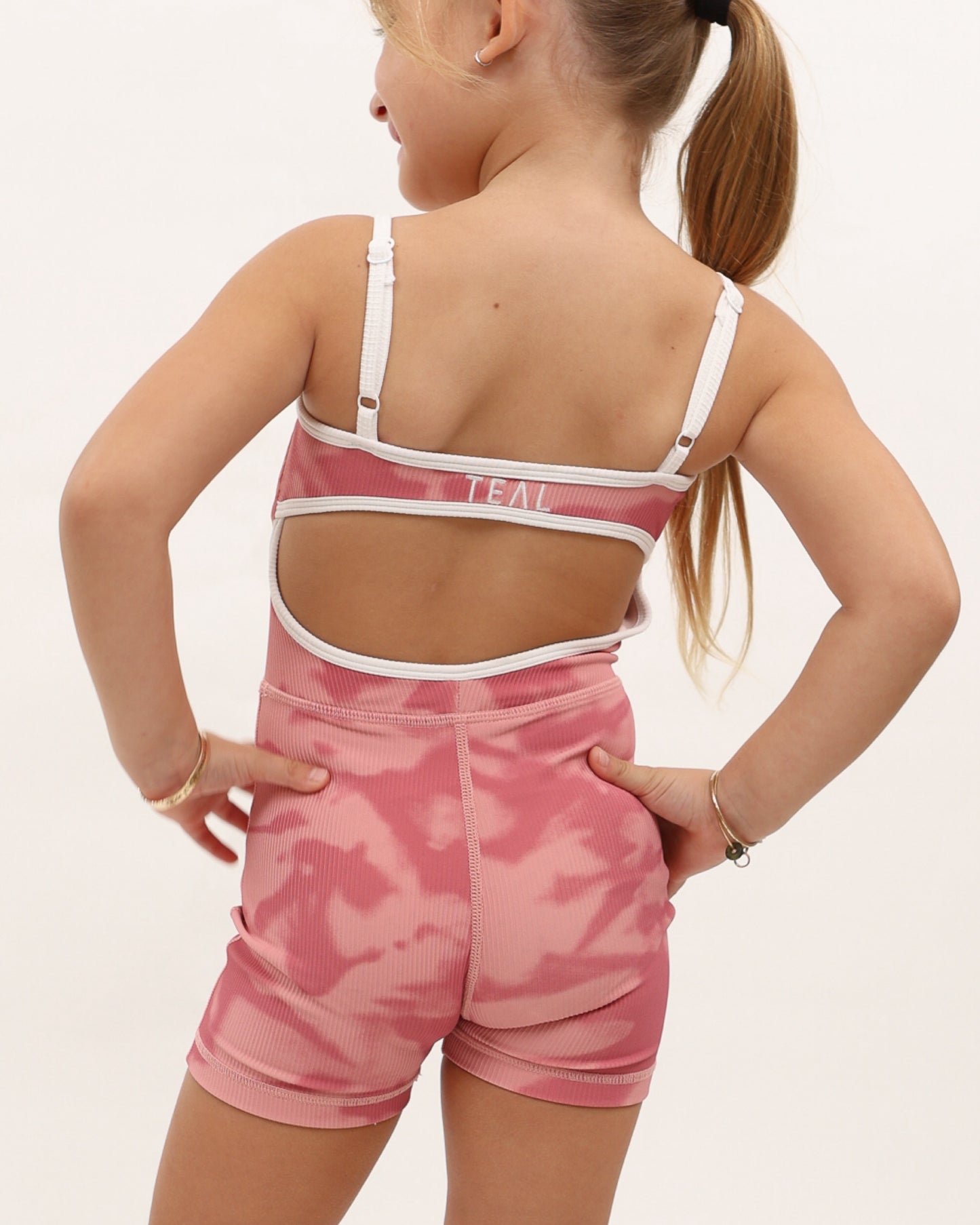 Mini Kayla Jumpsuit in Pink Shibori w/Trim