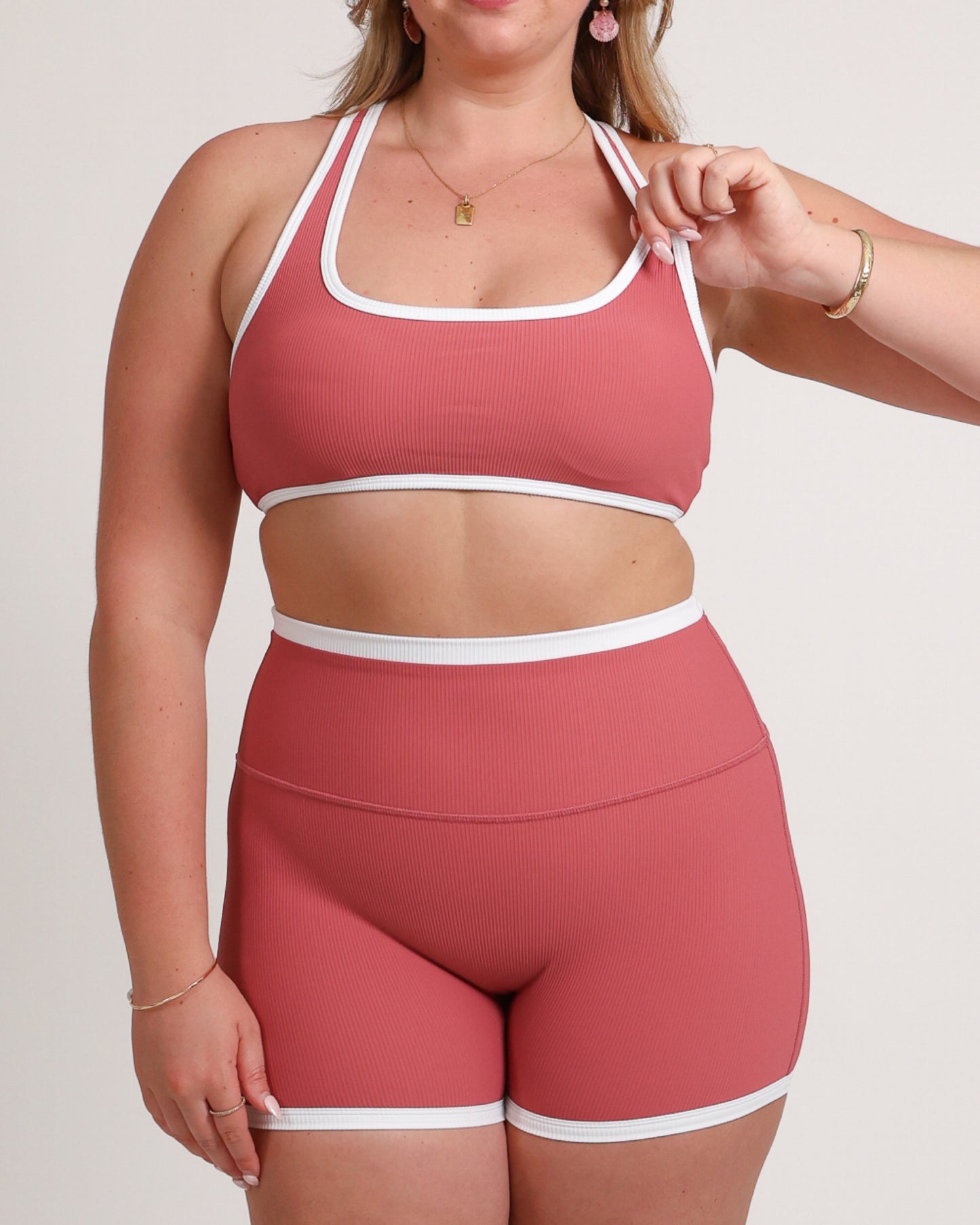3" Biker Short in Ribbed Coral Pink