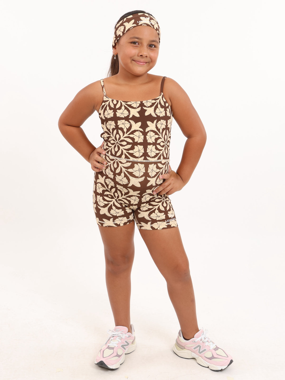 Mini Kayla Jumpsuit in Brown Puakenikeni Quilt