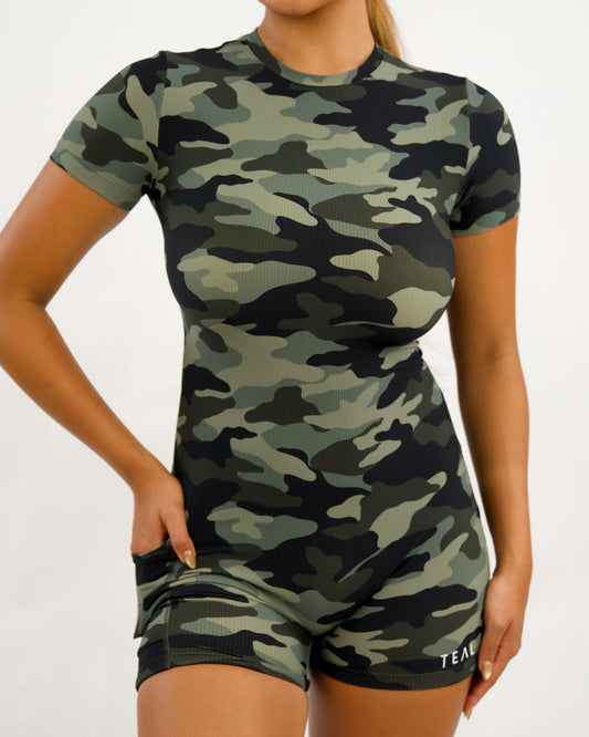 T-Shirt Jumpsuit in Green Camo