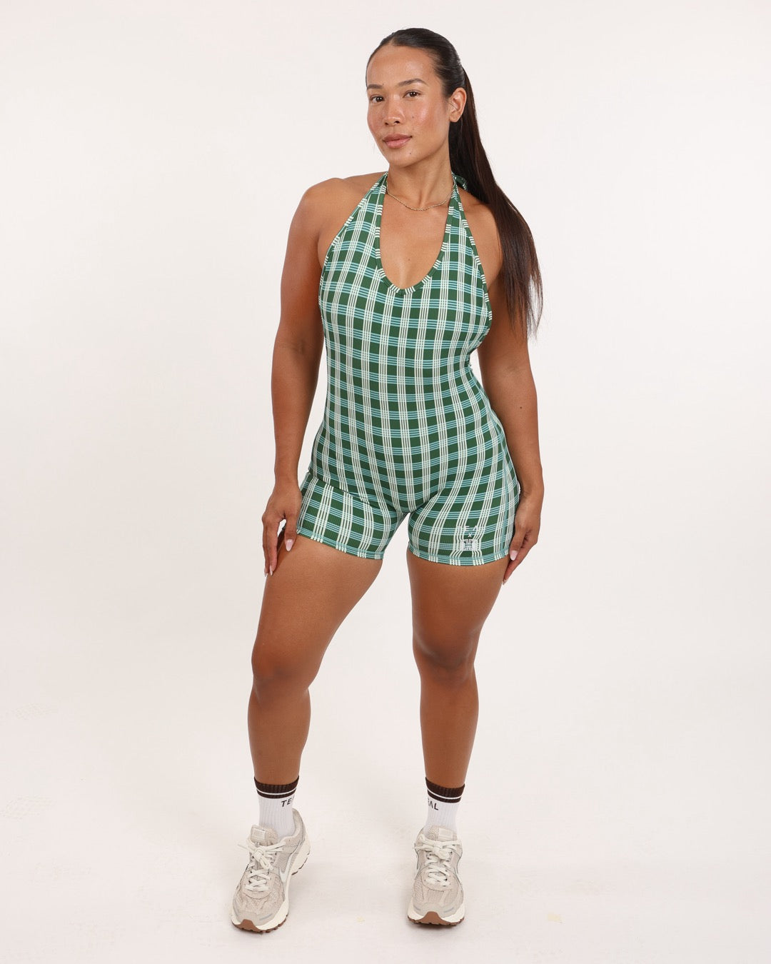 Schaleigh Halter Jumpsuit in UH Green Palaka