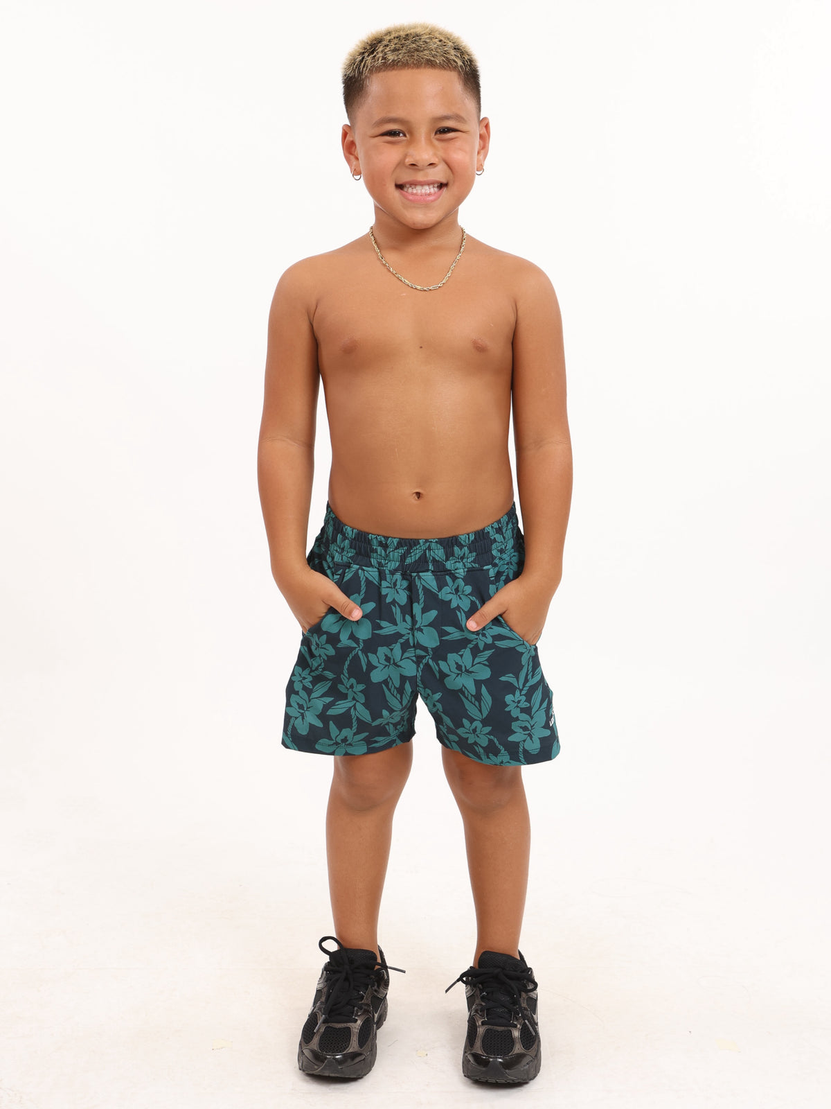 Luxe Hybrid Boy's Shorts in Teal Orchid Lei