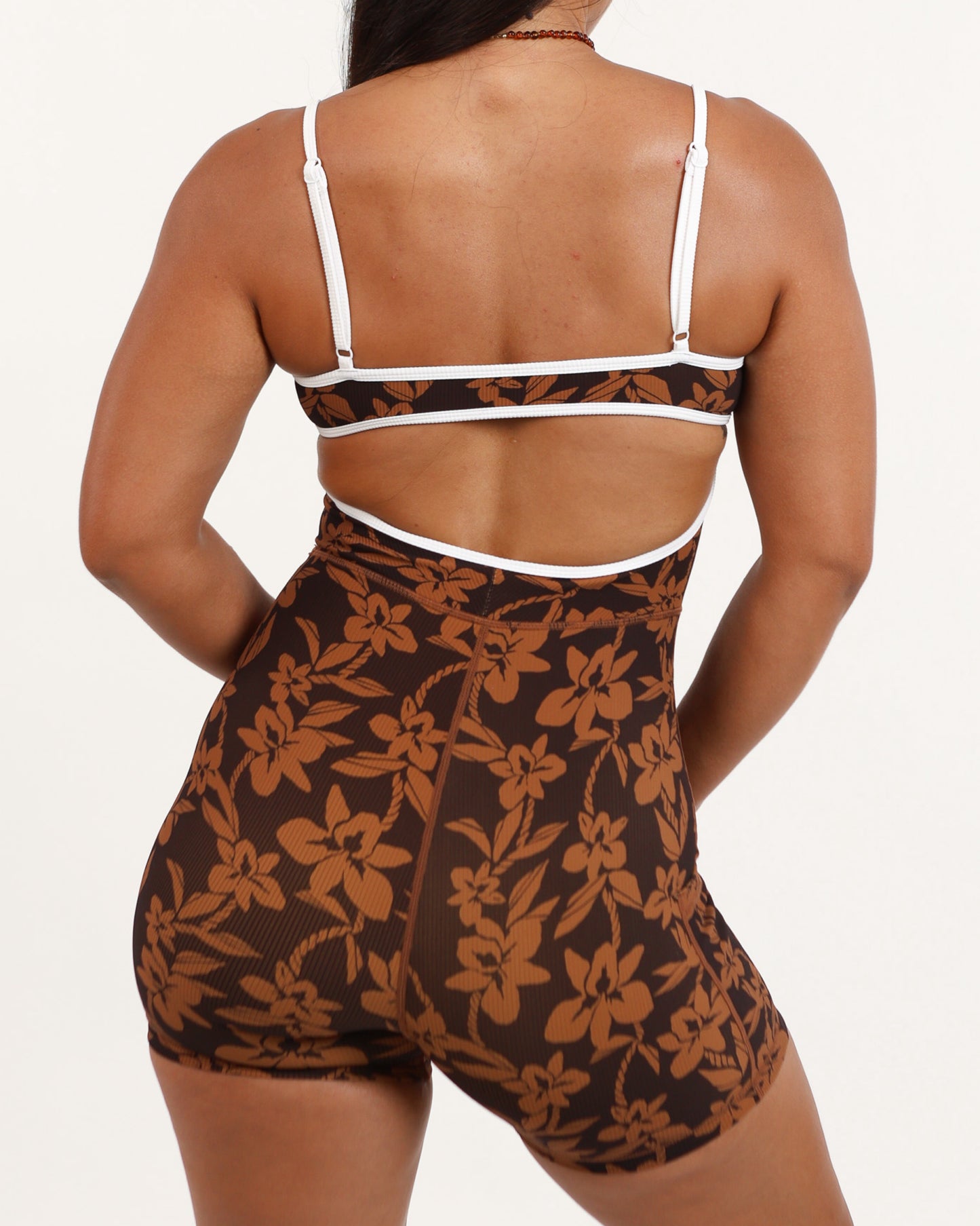 Kayla Jumpsuit in Mocha Orchid Lei w/ Trim