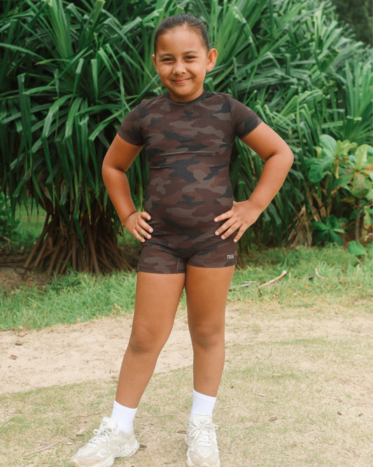 Mini T-shirt Jumpsuit in Brown Camo