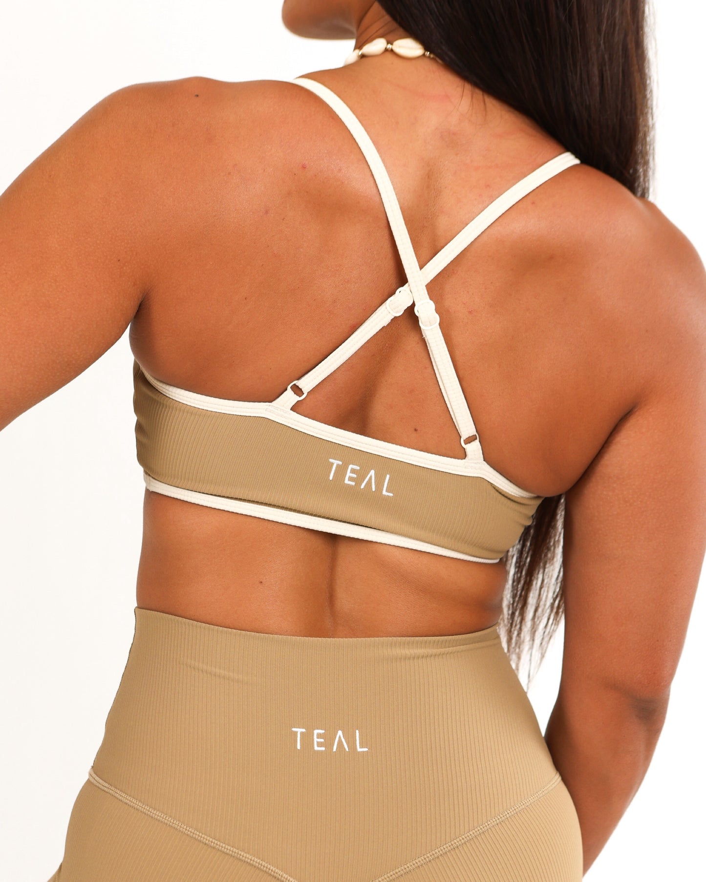 Cross Back Bra in Ribbed Golden Khaki