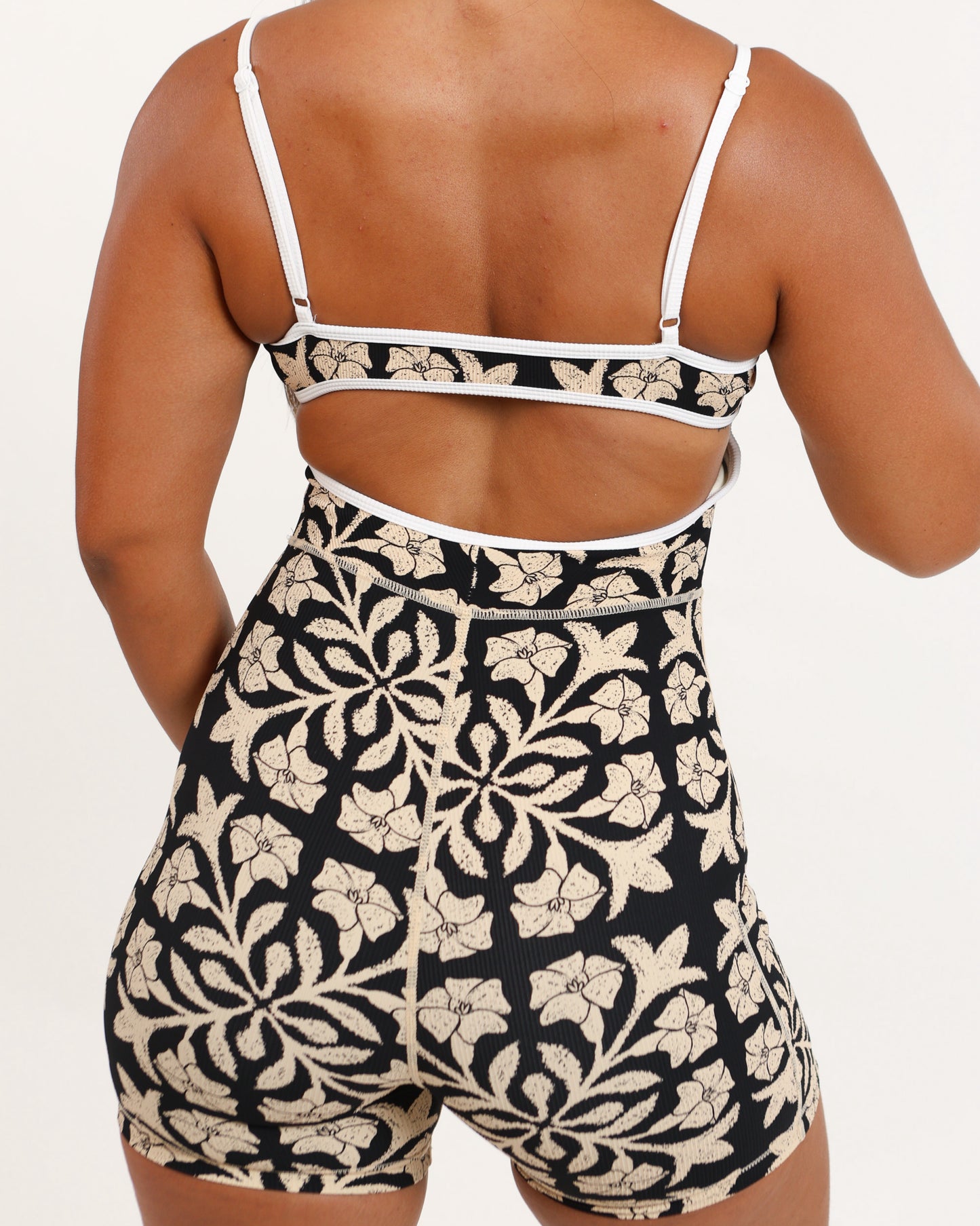 Kayla Jumpsuit in Black Puakenikeni Quilt w/ Trim