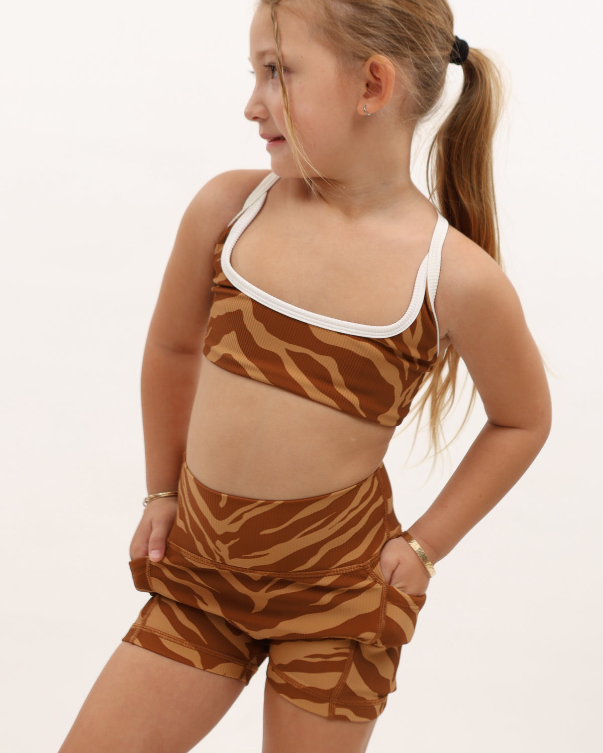 Mini Josie Cross Back Bra in Caramel Zebra w/ Trim