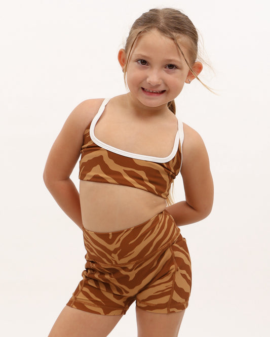 Mini Josie Cross Back Bra in Caramel Zebra w/ Trim
