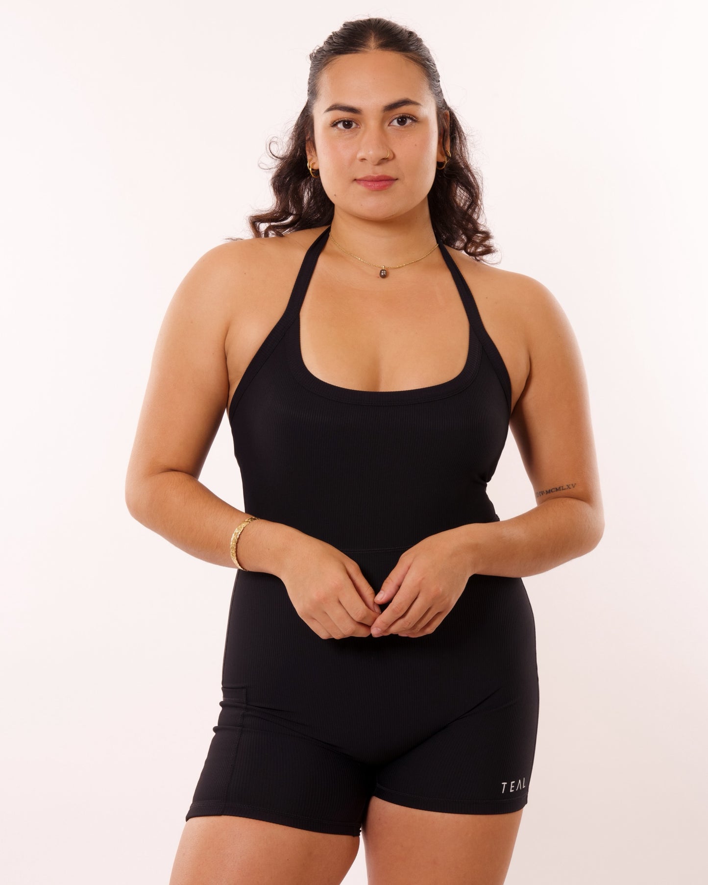 Lei Halter Jumpsuit in Ribbed Black