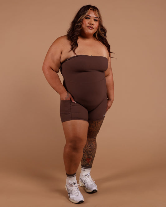 Anu Strapless Jumpsuit in Ribbed Mocha