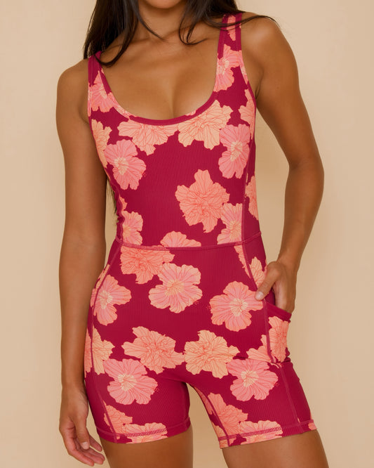 Britt Jumpsuit in Summer Hibiscus - Anemone