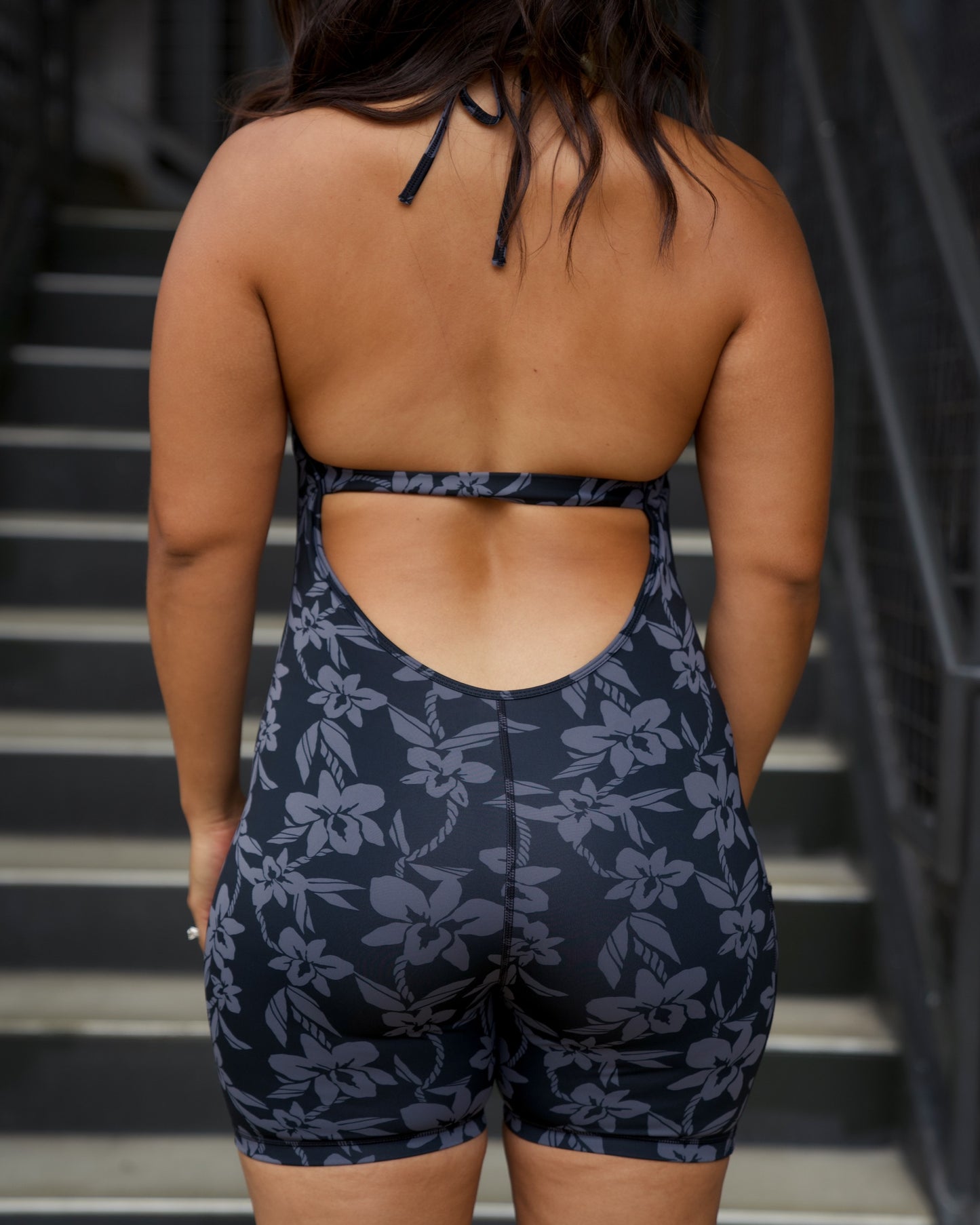 Kahea Halter Jumpsuit in Mocha Orchid Ti Leaf