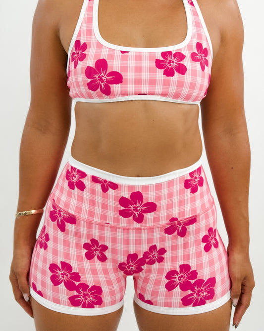 Essential 3" Biker Short in Pink Hau w/ trim