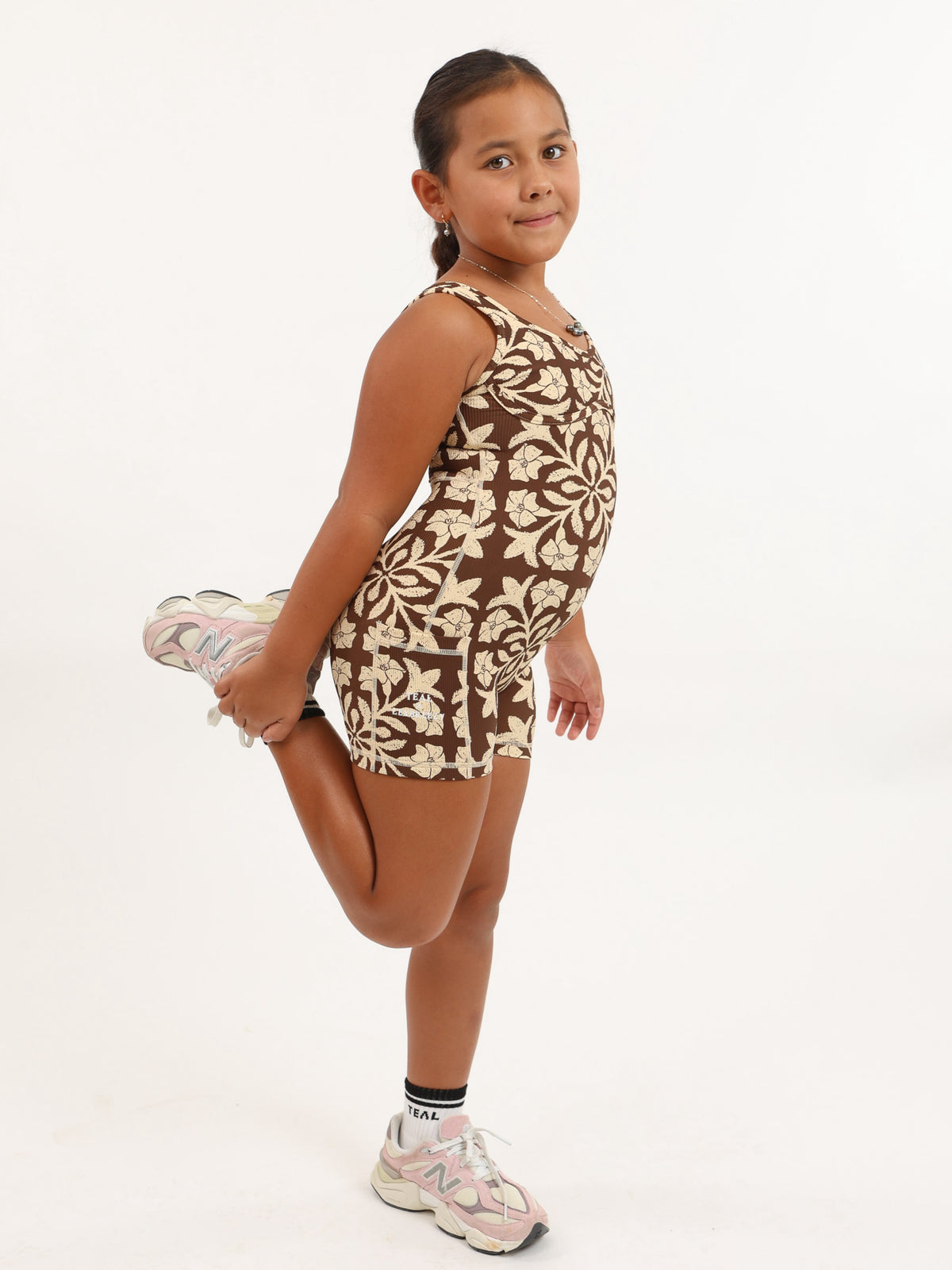 Mini Aura Jumpsuit in Brown Puakenikeni Quilt