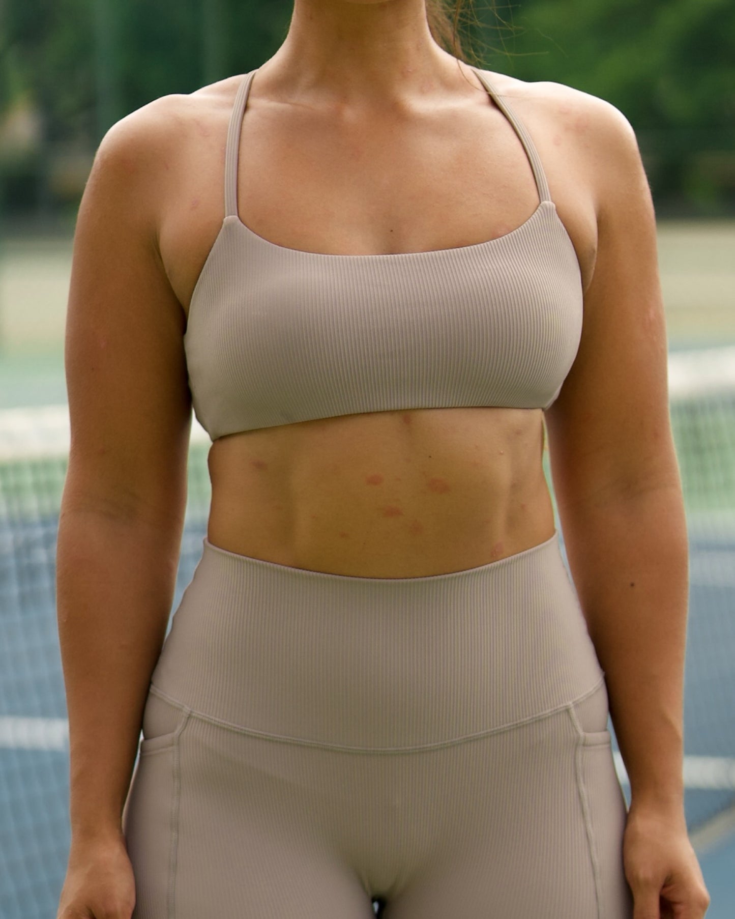 Ana Bra Top in Ribbed Taupe Grey