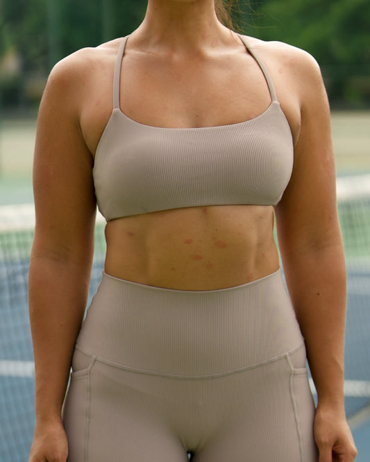 Ana Bra Top in Ribbed Taupe Grey