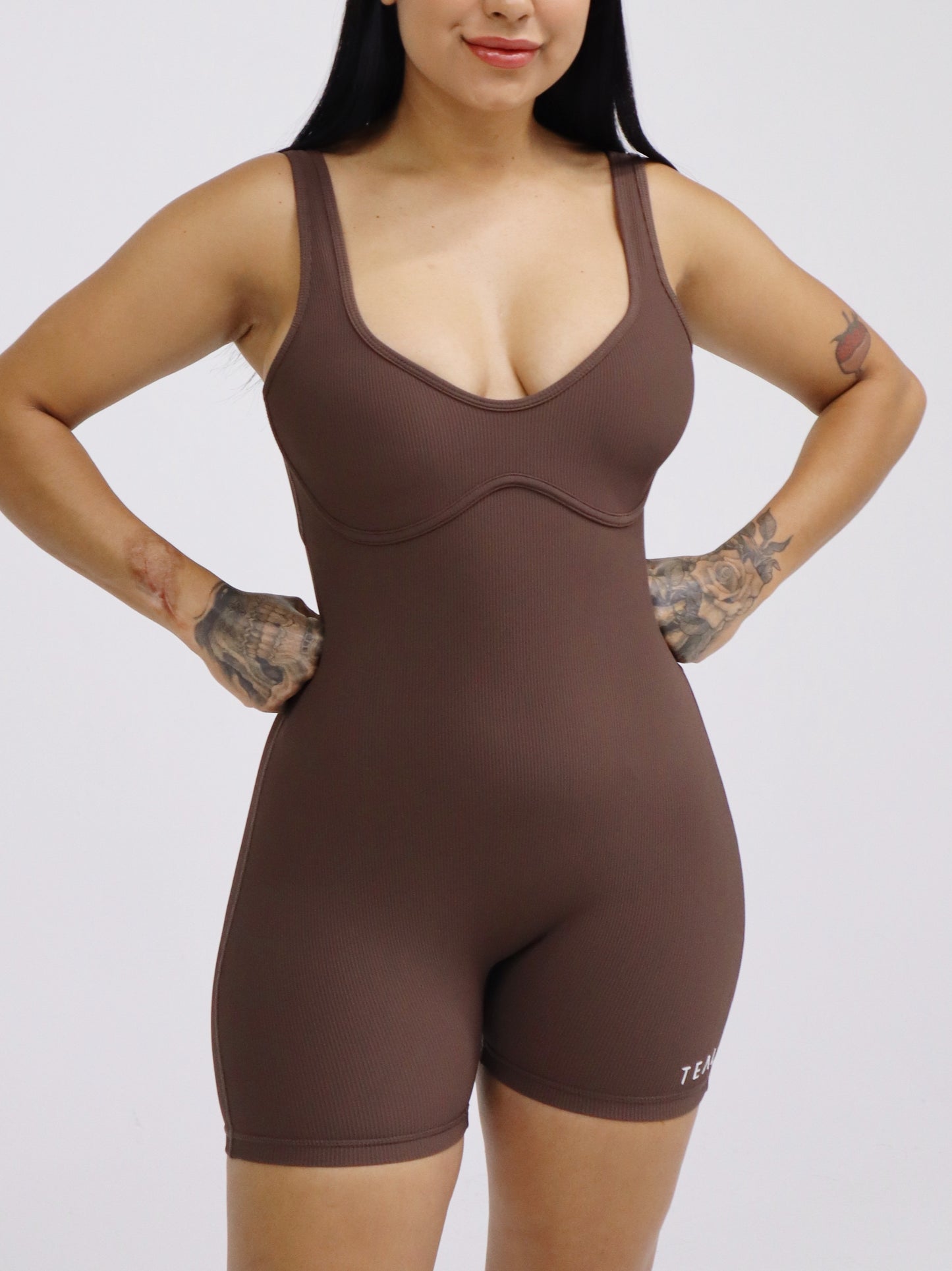 Aura Jumpsuit in Ribbed Mocha