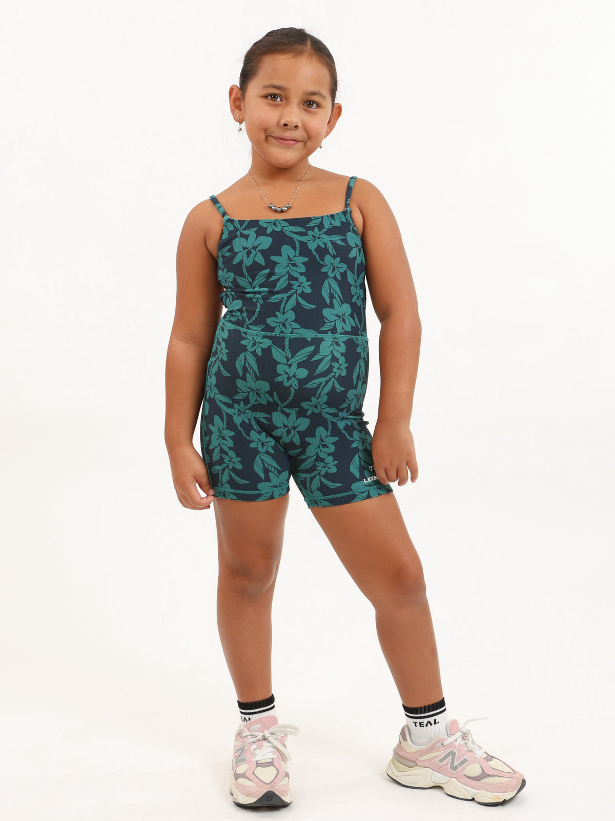 Mini Kayla Jumpsuit in Teal Orchid Lei