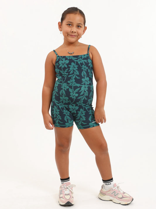 Mini Kayla Jumpsuit in Teal Orchid Lei