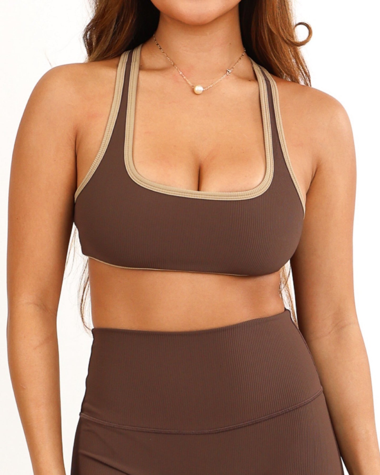 Racer Back Bra in Ribbed Mocha