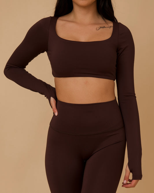 Long Sleeve Crop Top in Umber