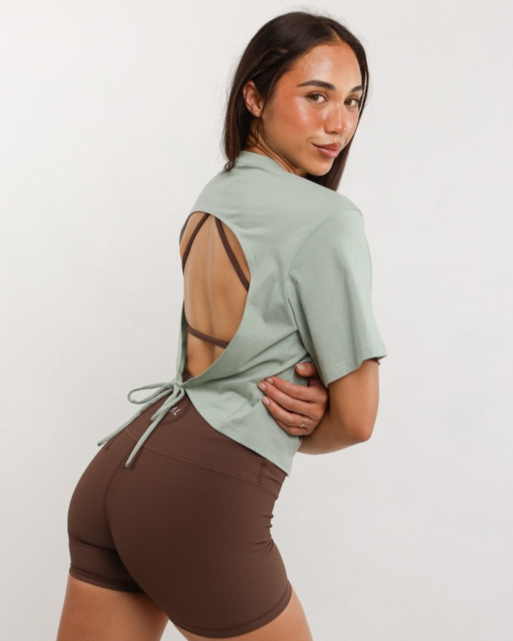 Everyday Tie Back Tee in Light Seafoam