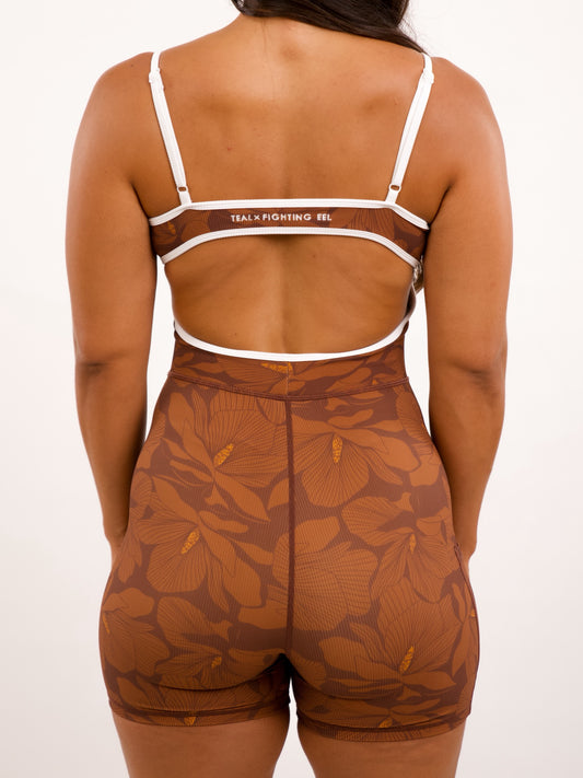 Kayla Jumpsuit in Chic Magnolia Brown w/ Trim