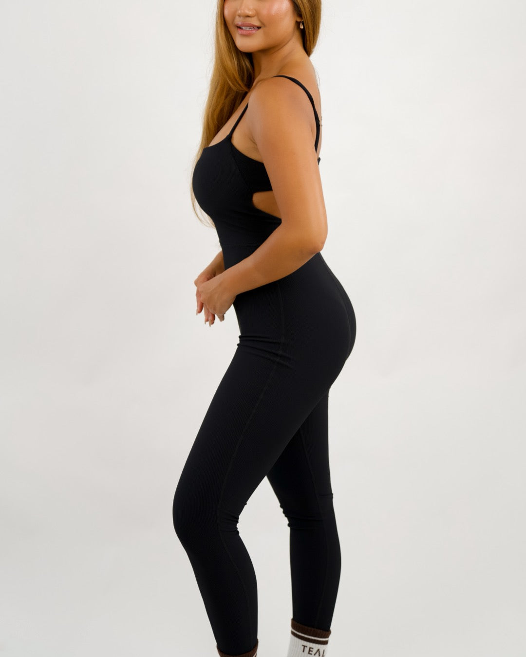 Long Kayla Jumpsuit in Ribbed Black