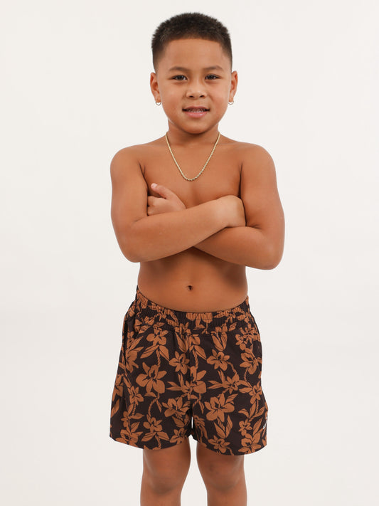 Luxe Hybrid Boy's Shorts in Mocha Orchid Lei